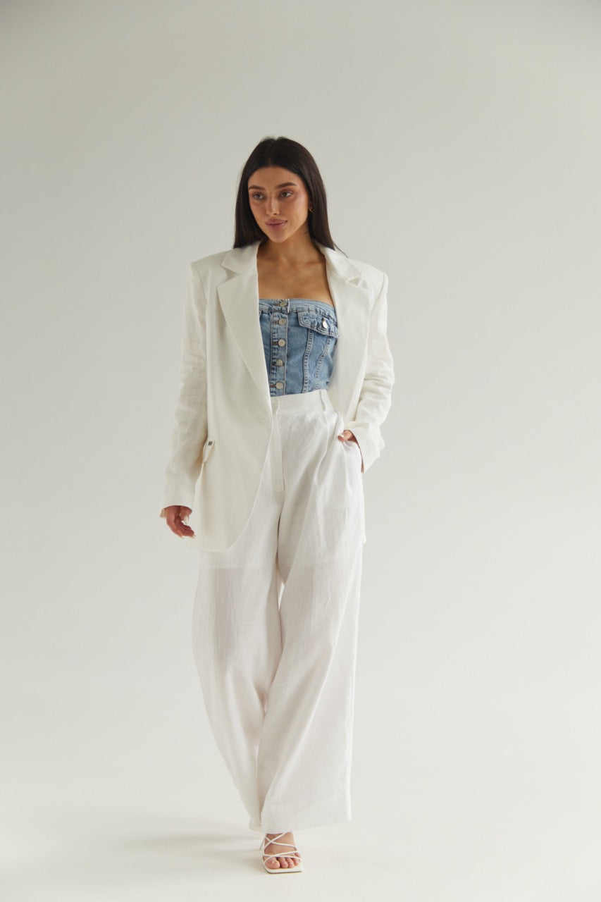 White Blazer Linen Oversize