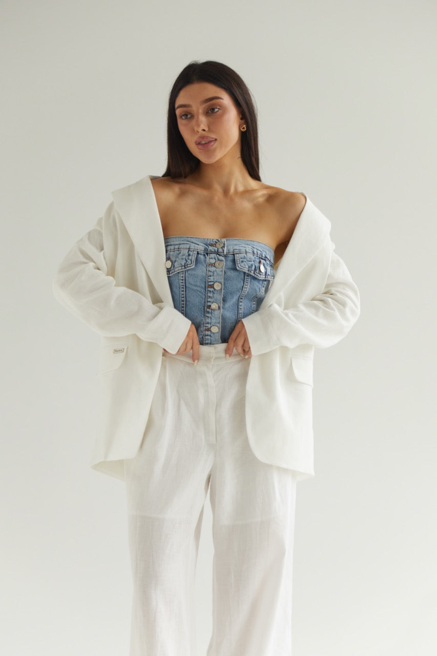 White Blazer Linen Oversize