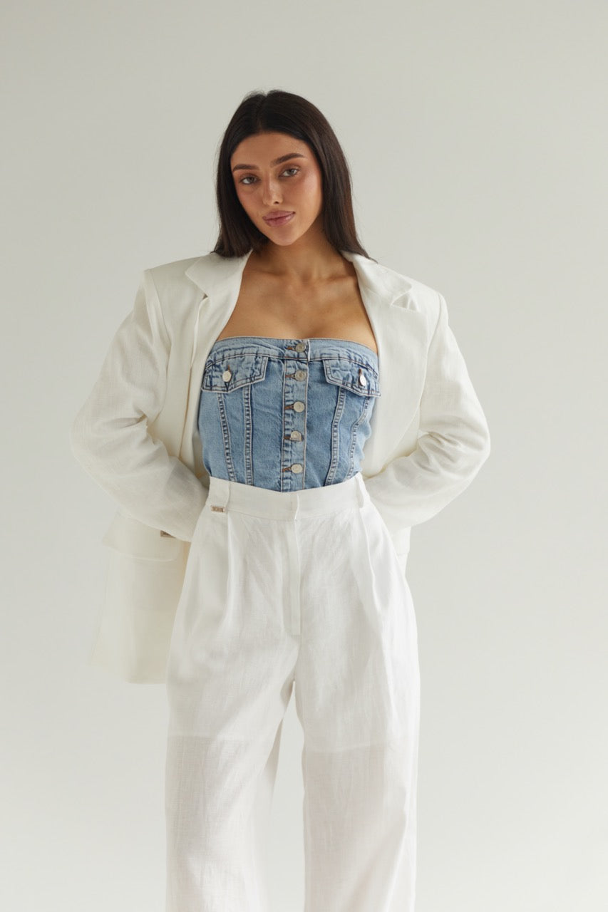 White Blazer Linen Oversize