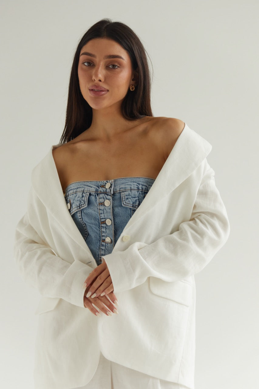 White Blazer Linen Oversize