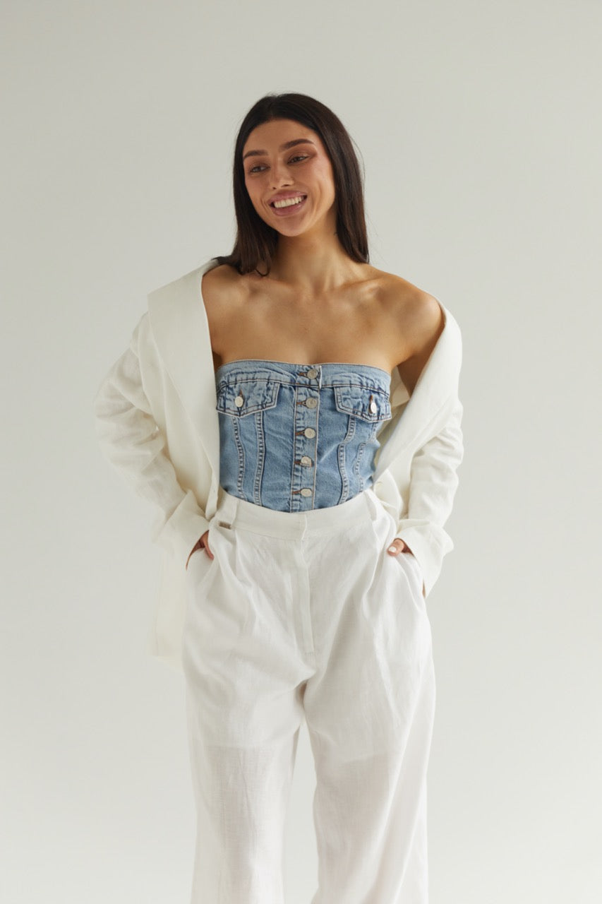 White Blazer Linen Oversize