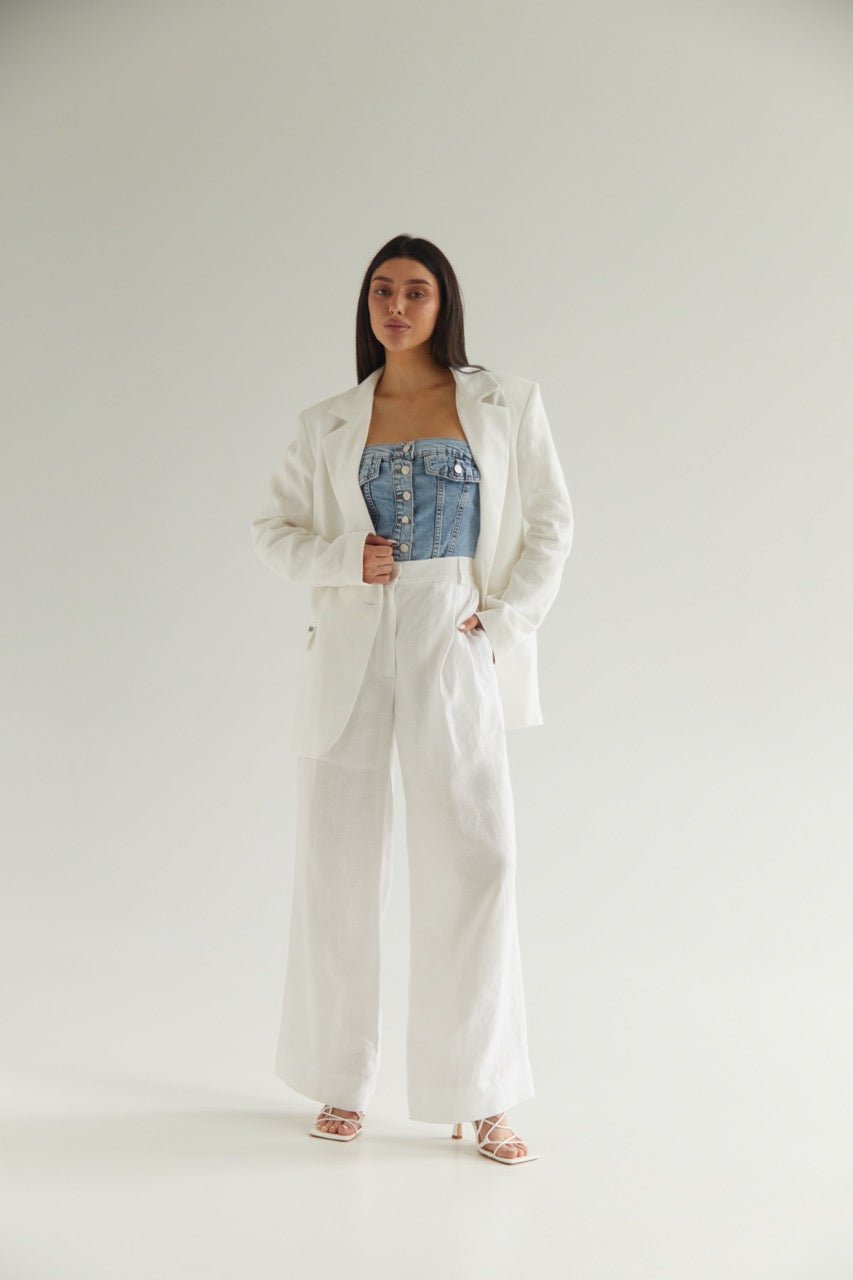 White Blazer Linen Oversize