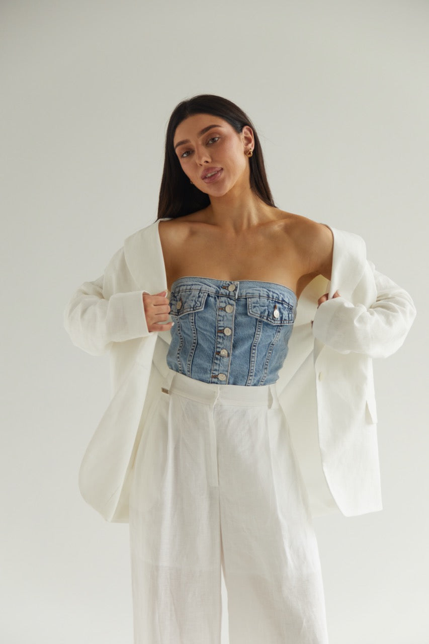 White Blazer Linen Oversize