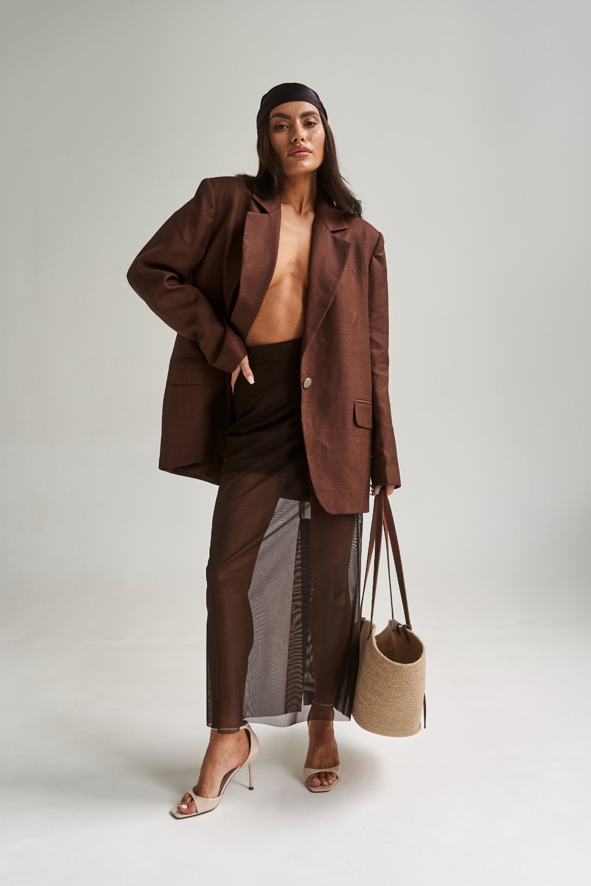 Linen Oversize Jacket Chocolate
