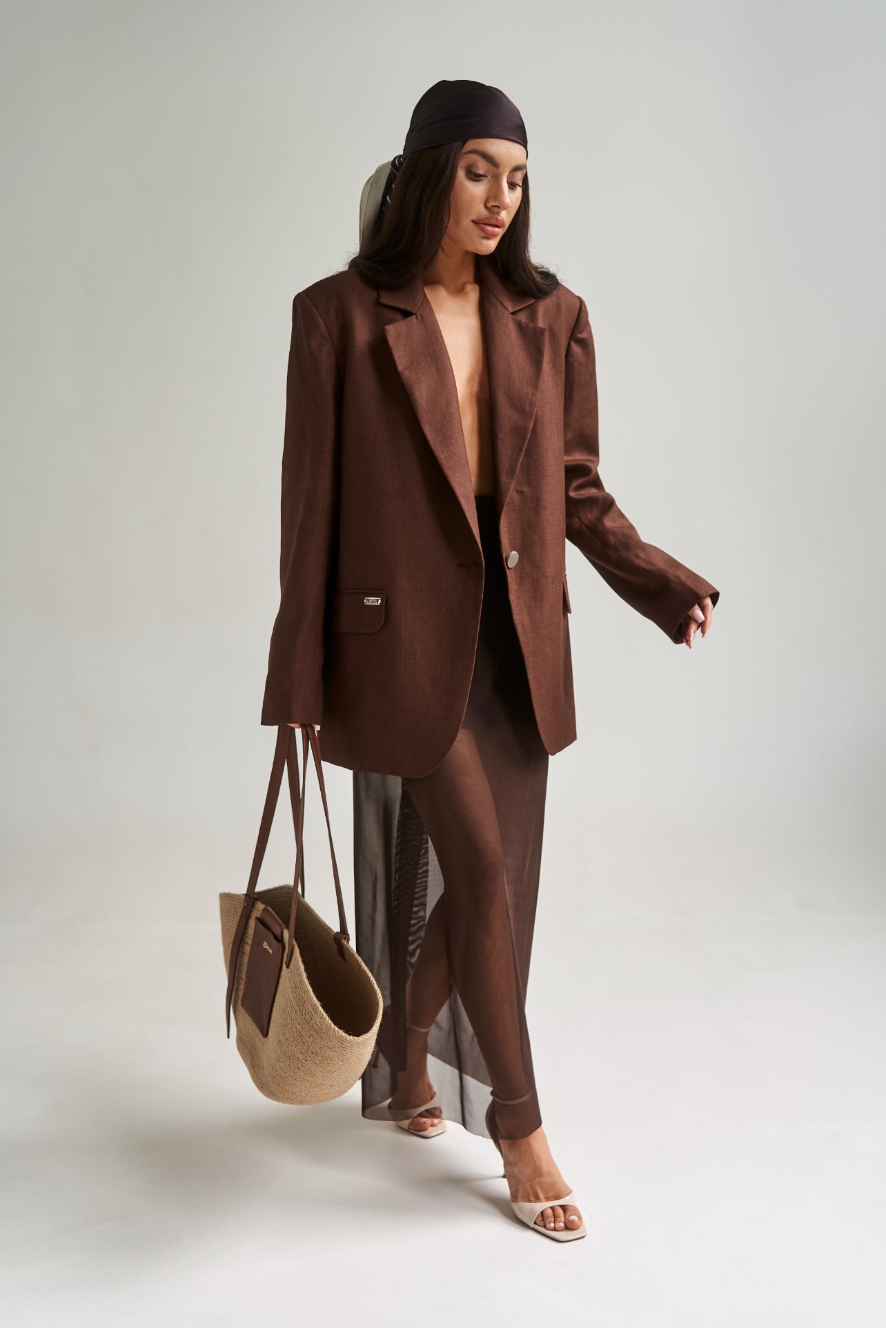Linen Oversize Jacket Chocolate