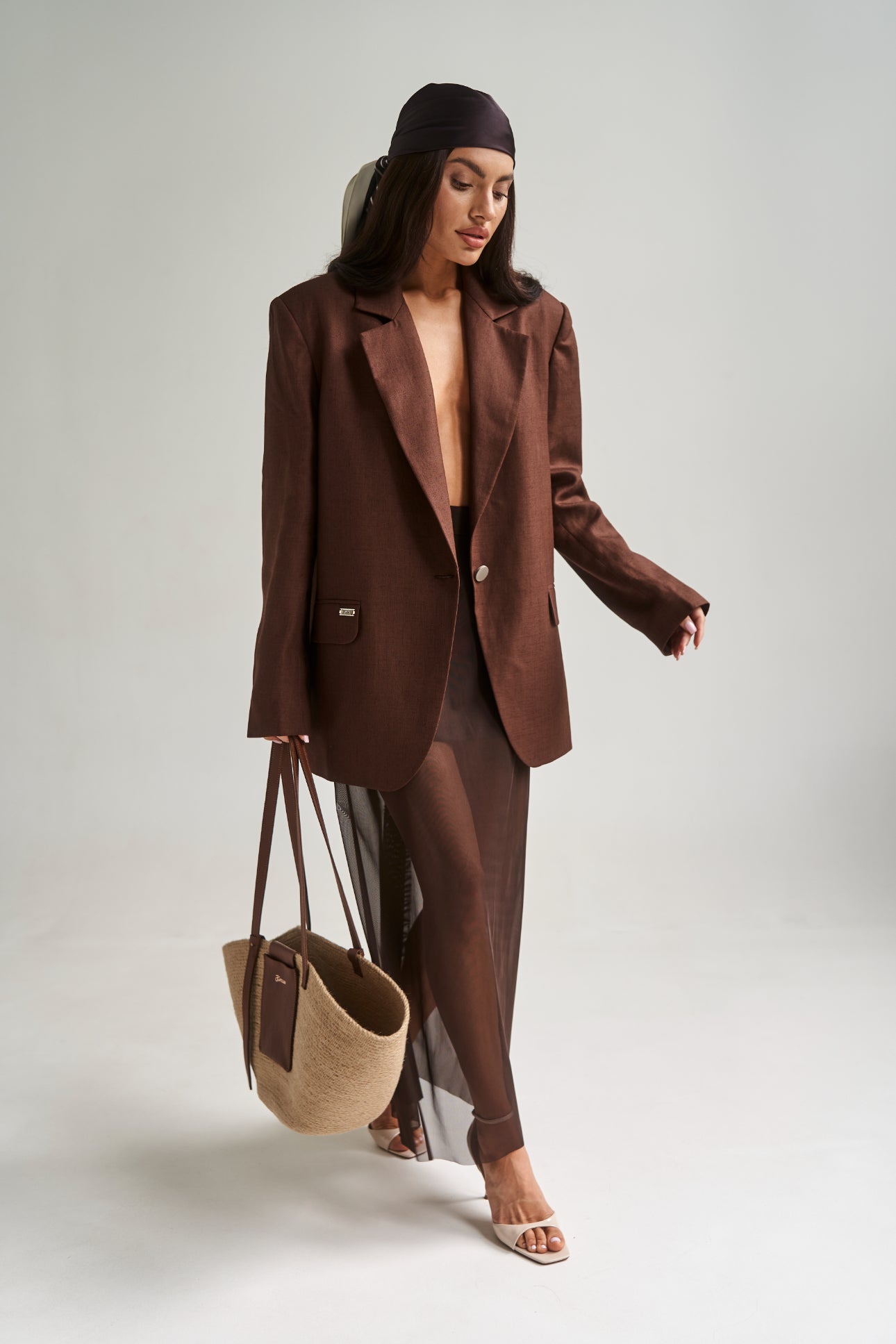 Linen Oversize Jacket Chocolate