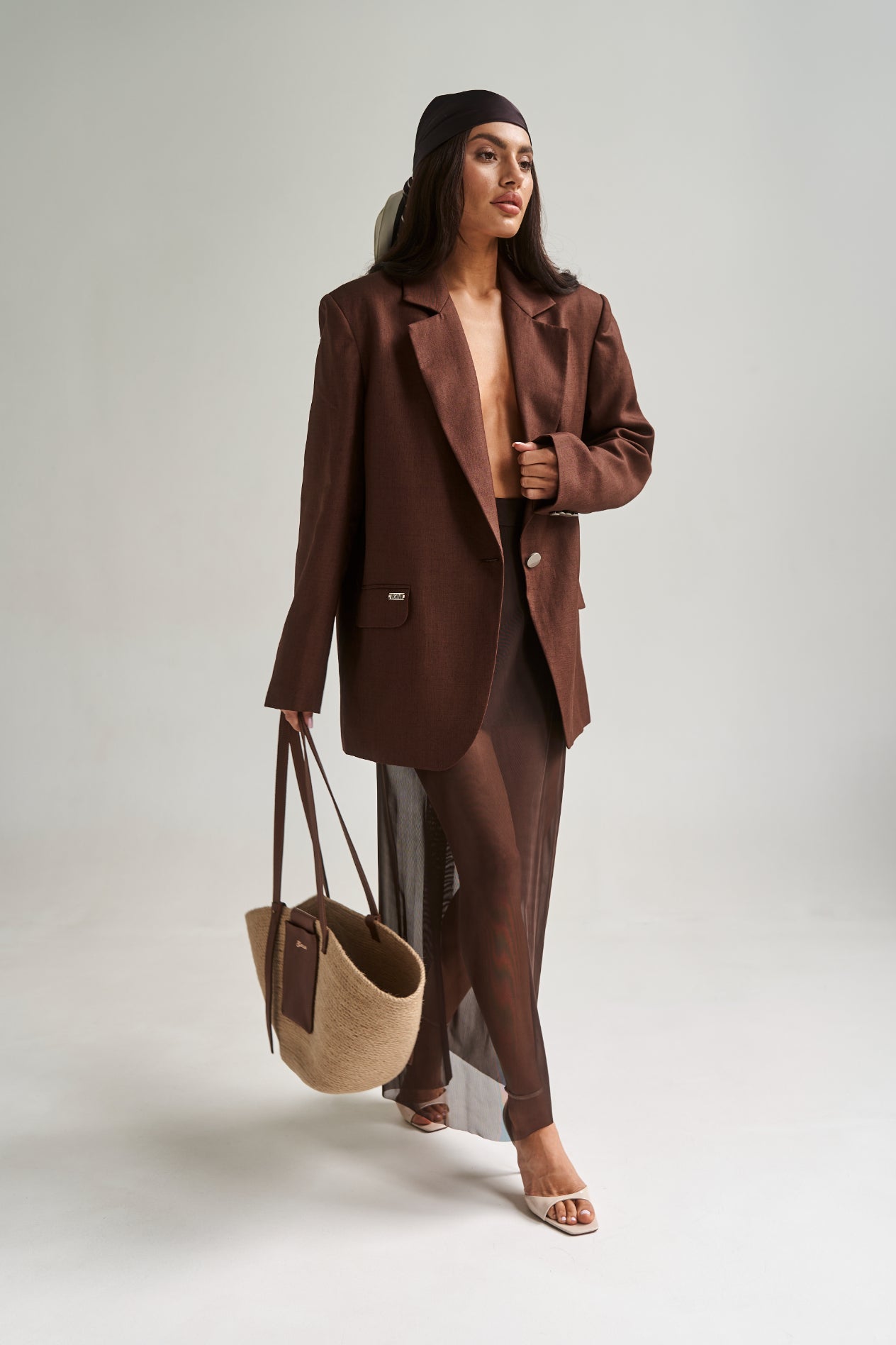 Linen Oversize Jacket Chocolate