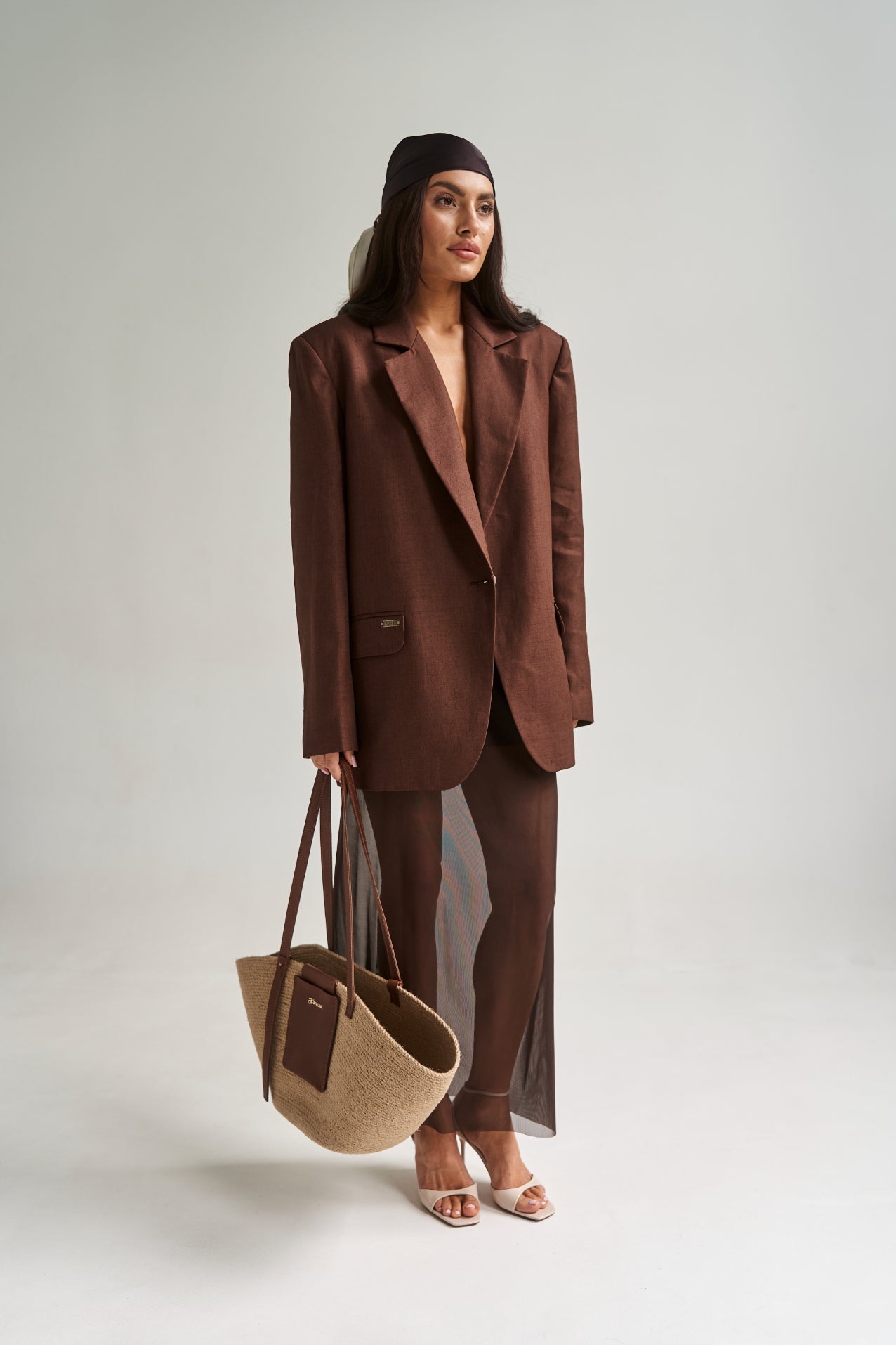 Linen Oversize Jacket Chocolate