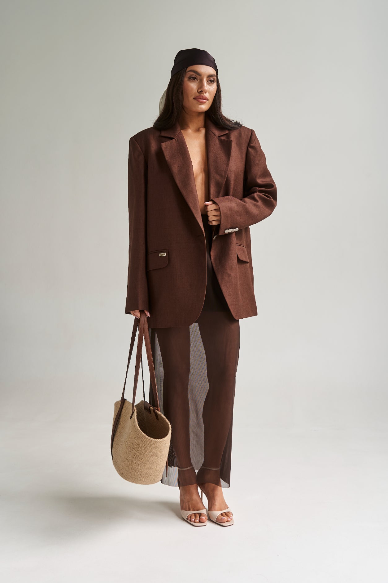 Linen Oversize Jacket Chocolate