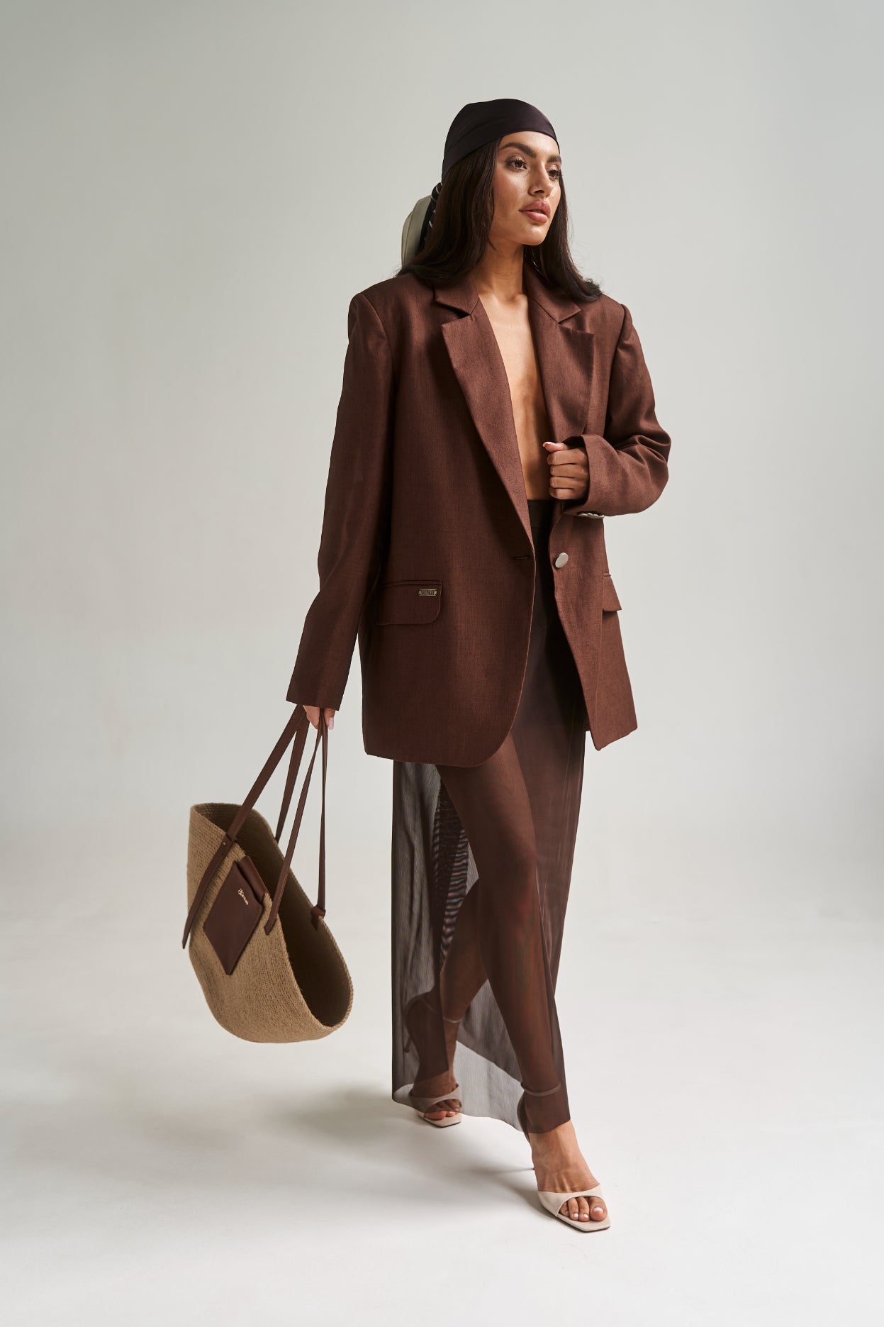 Linen Oversize Jacket Chocolate