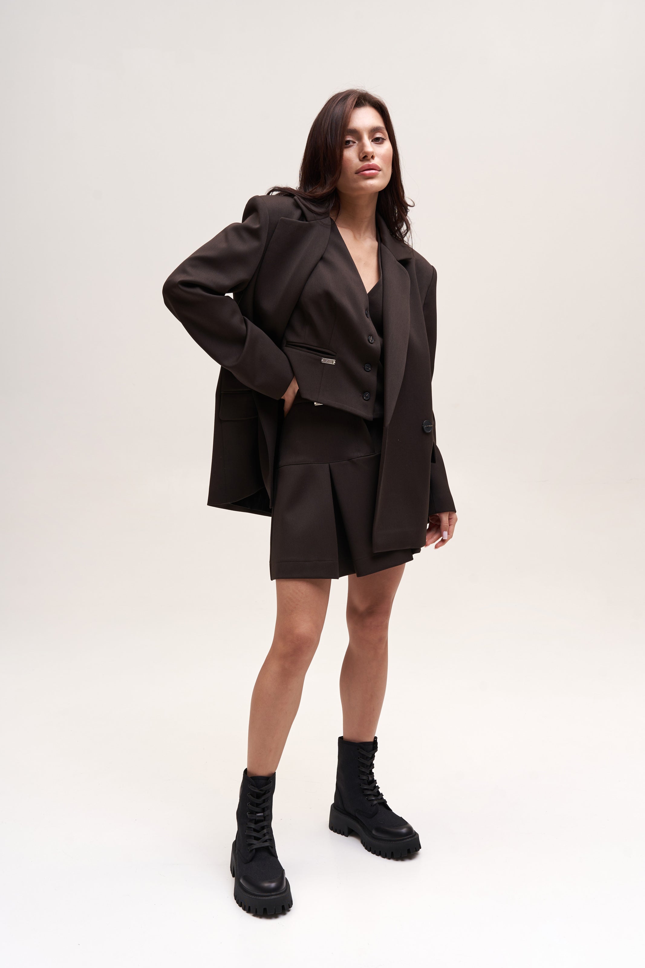 Chocolate Blazer Suit Fabric Oversize