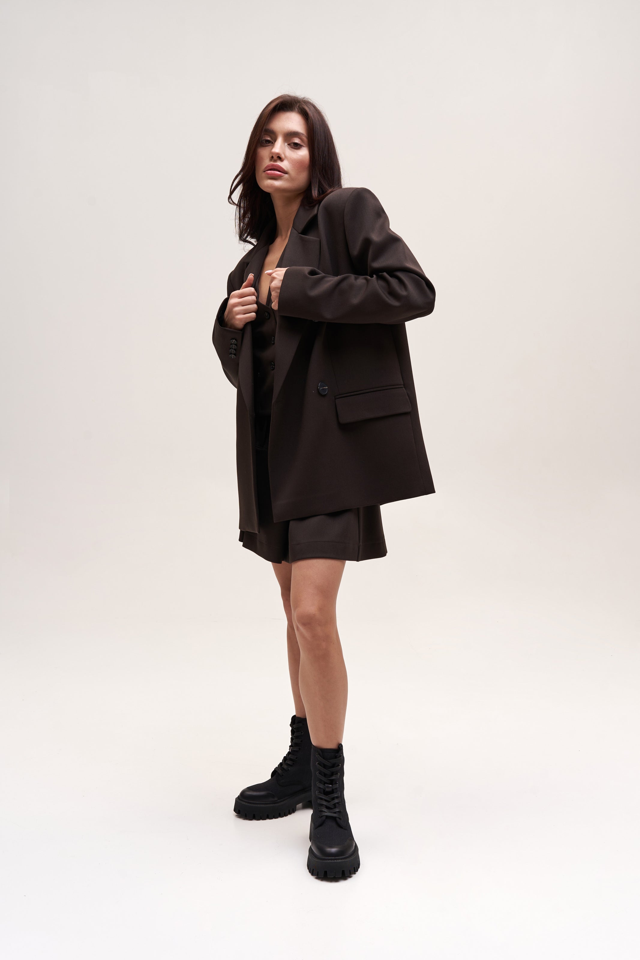 Chocolate Blazer Suit Fabric Oversize