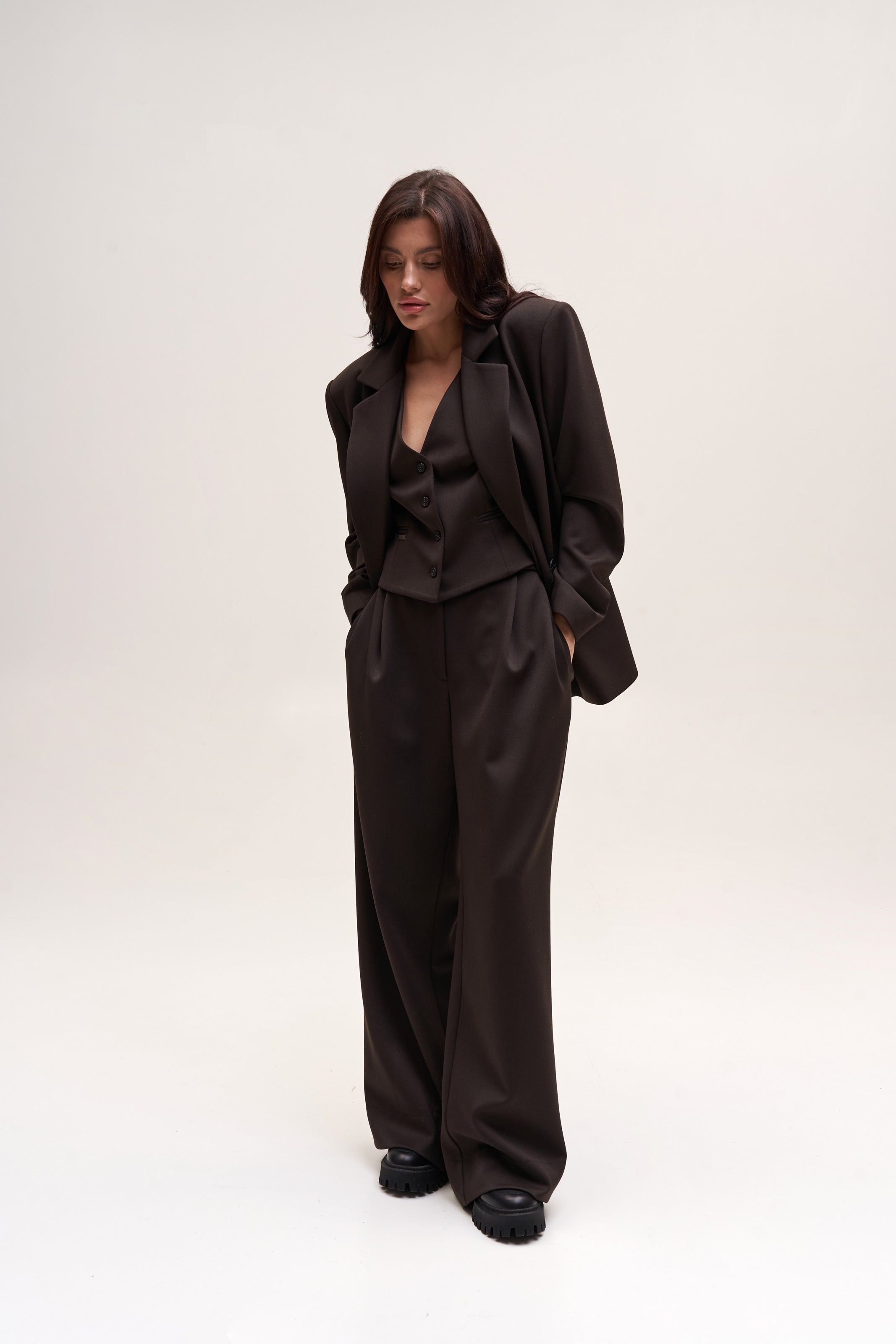 Chocolate Blazer Suit Fabric Oversize