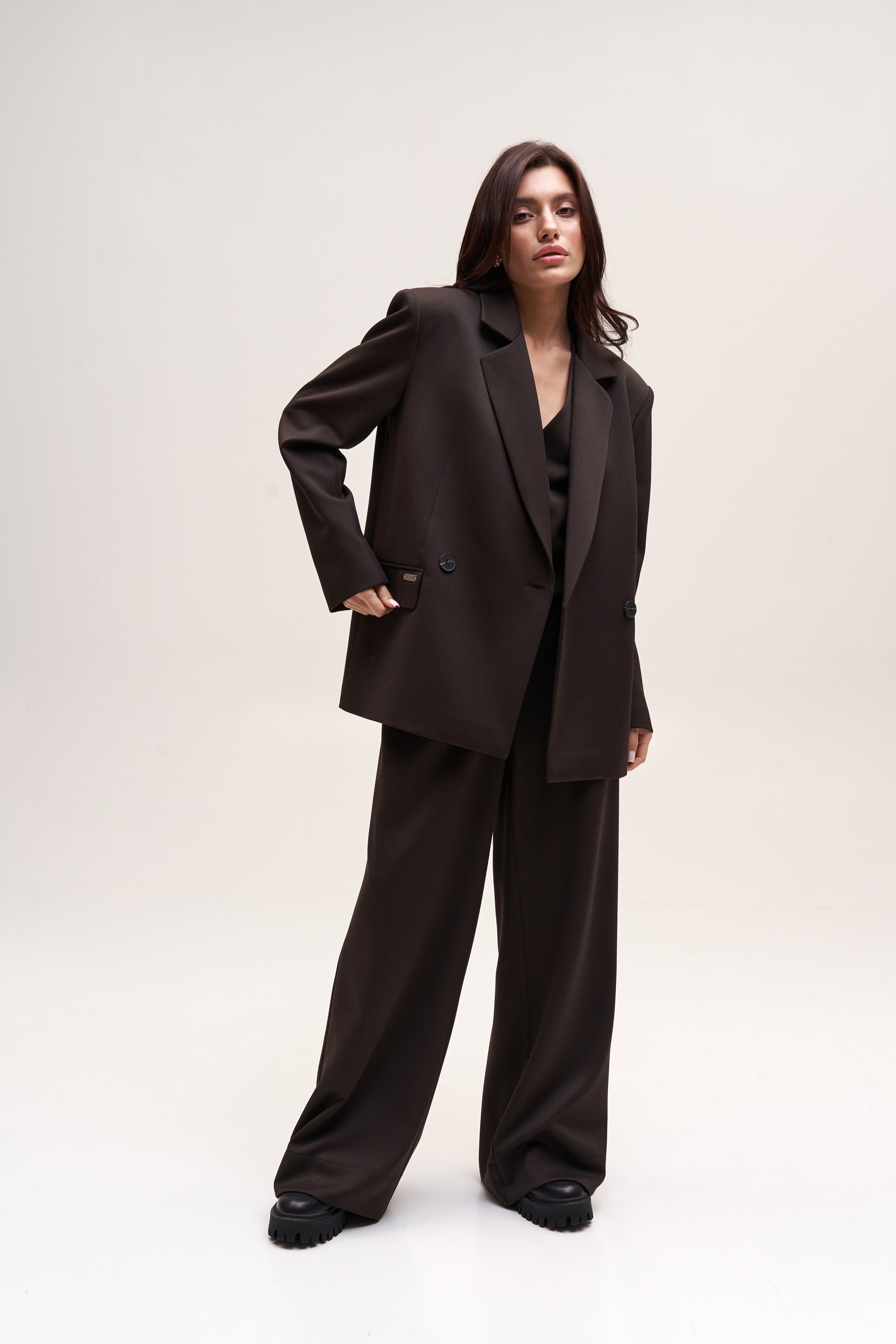 Chocolate Blazer Suit Fabric Oversize