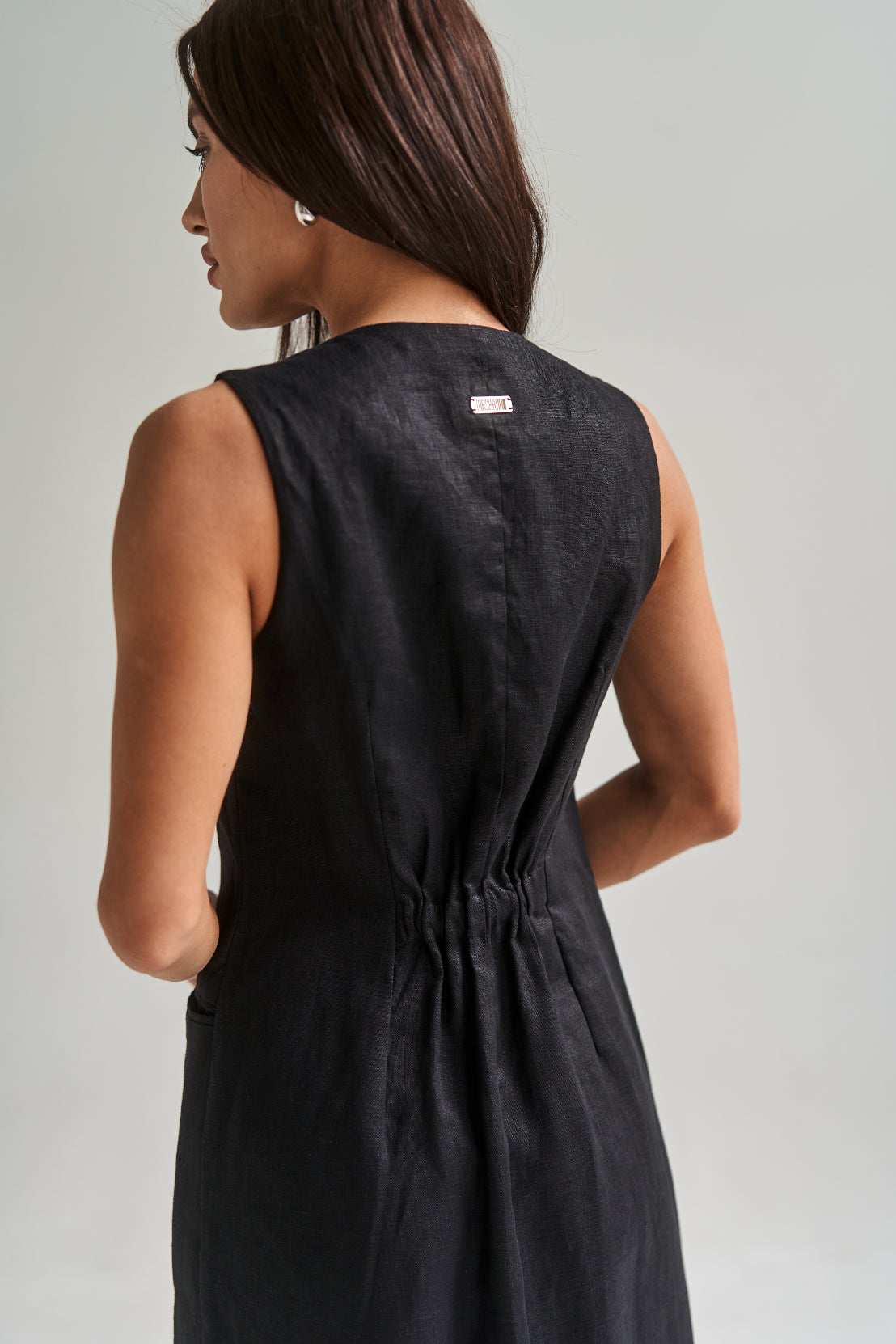 Longline Black Linen Vest