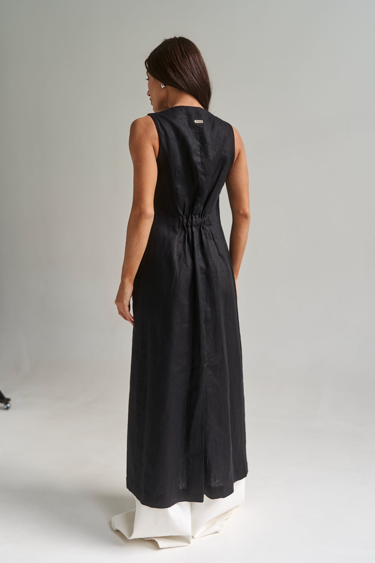 Longline Black Linen Vest