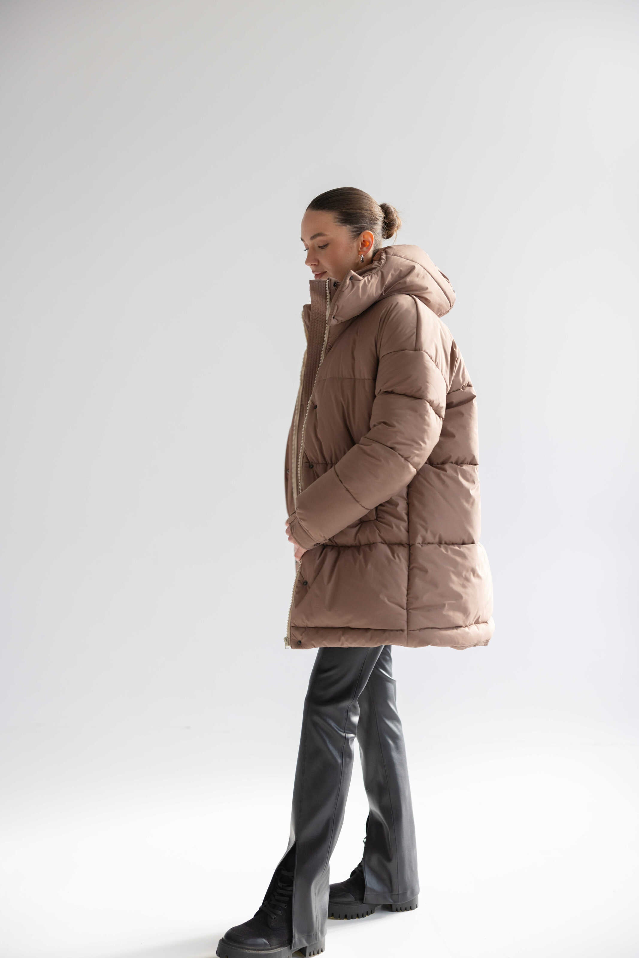 Long Oversized Puffer Jacket Mocha