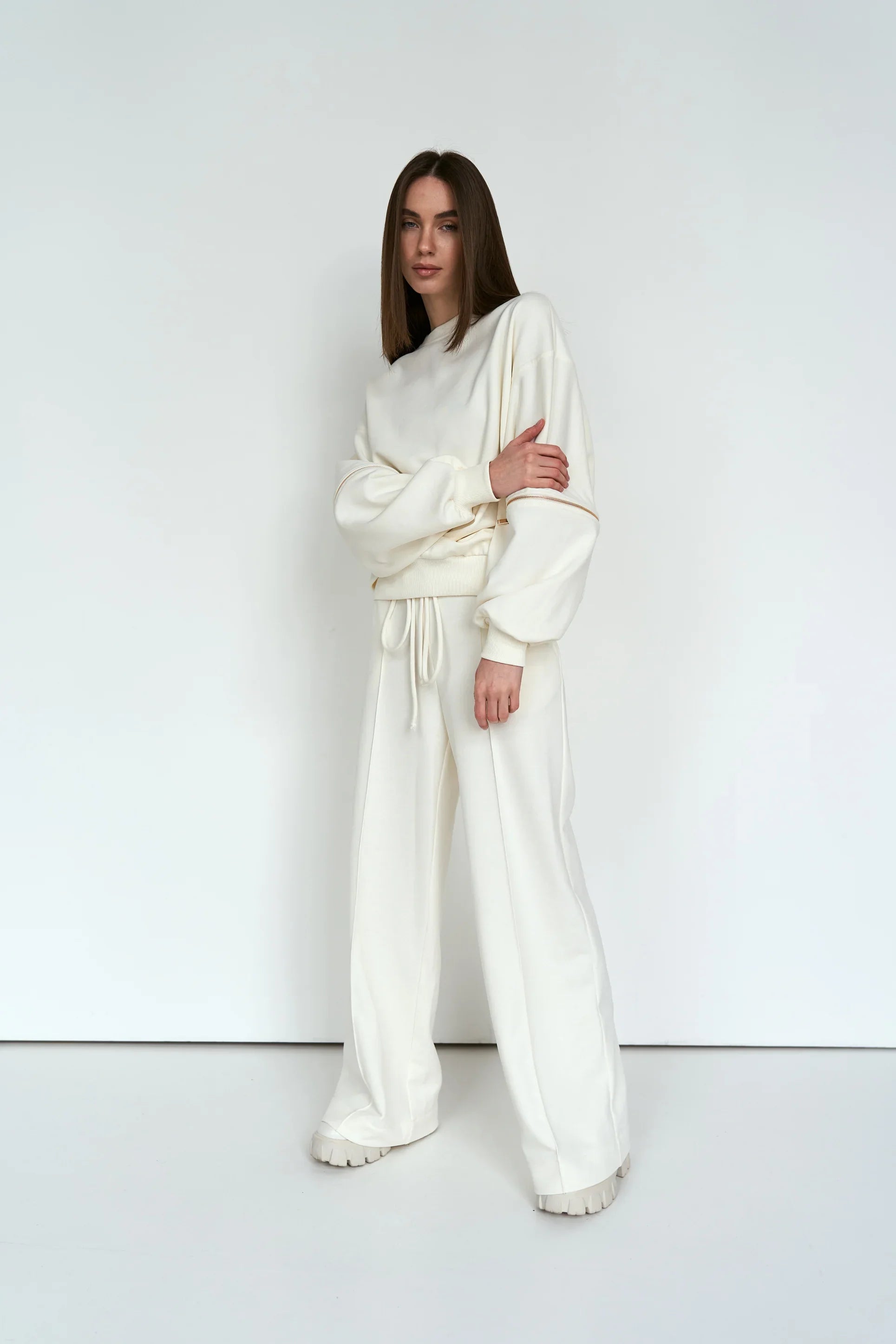 Straight knit trousers cream