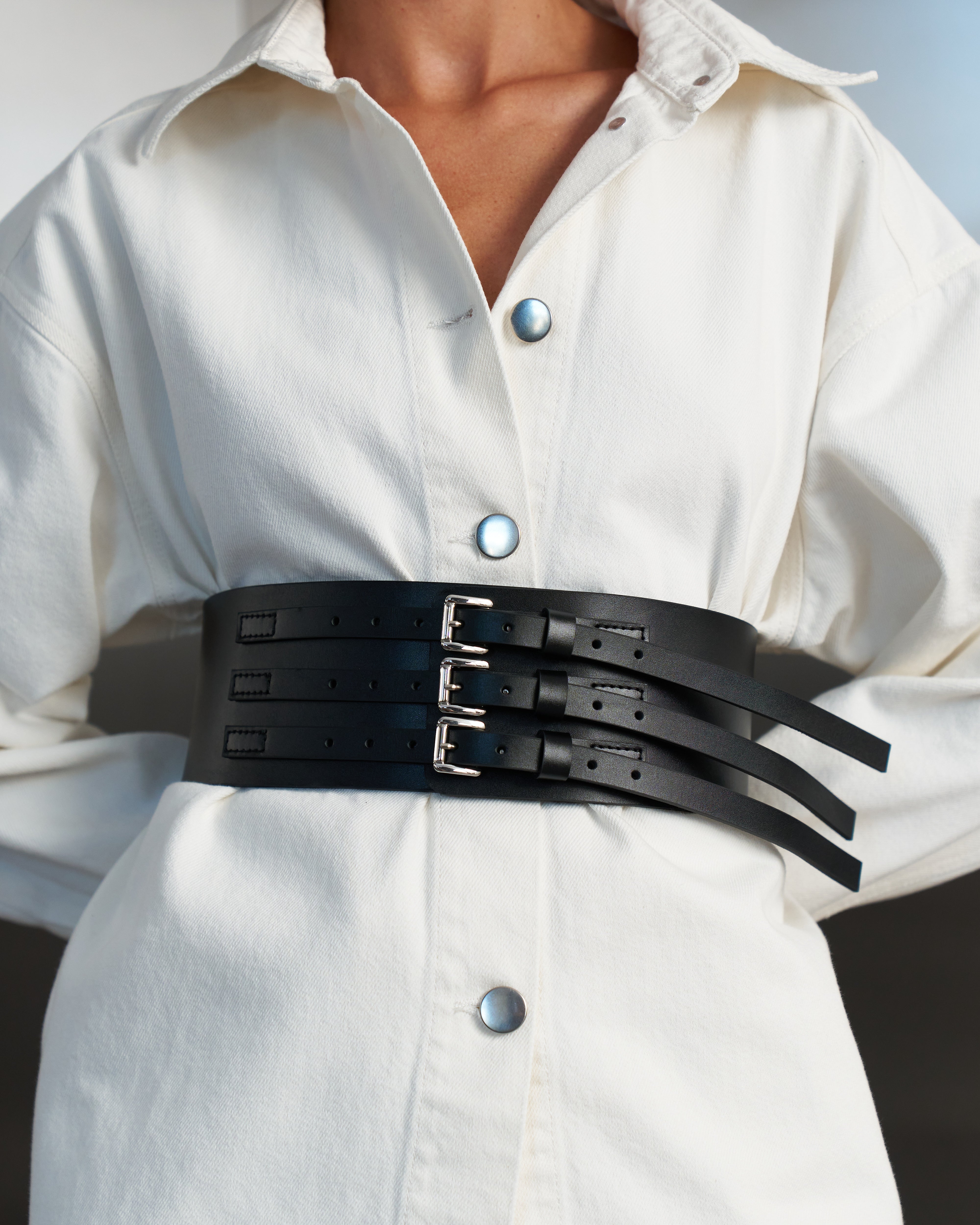 Wide leather belt TILDA with three straps - UFS.store.ua