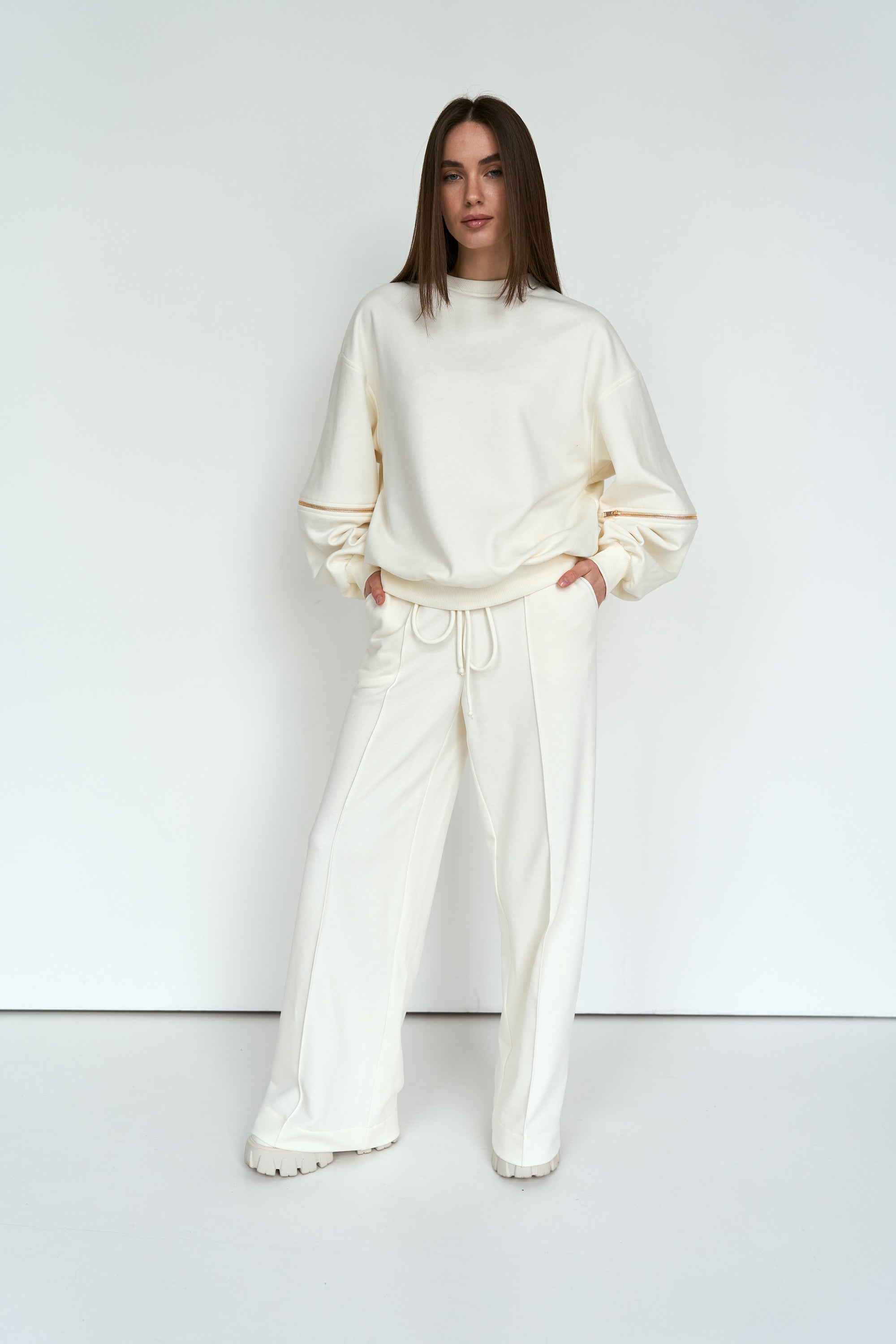 Straight knit trousers cream