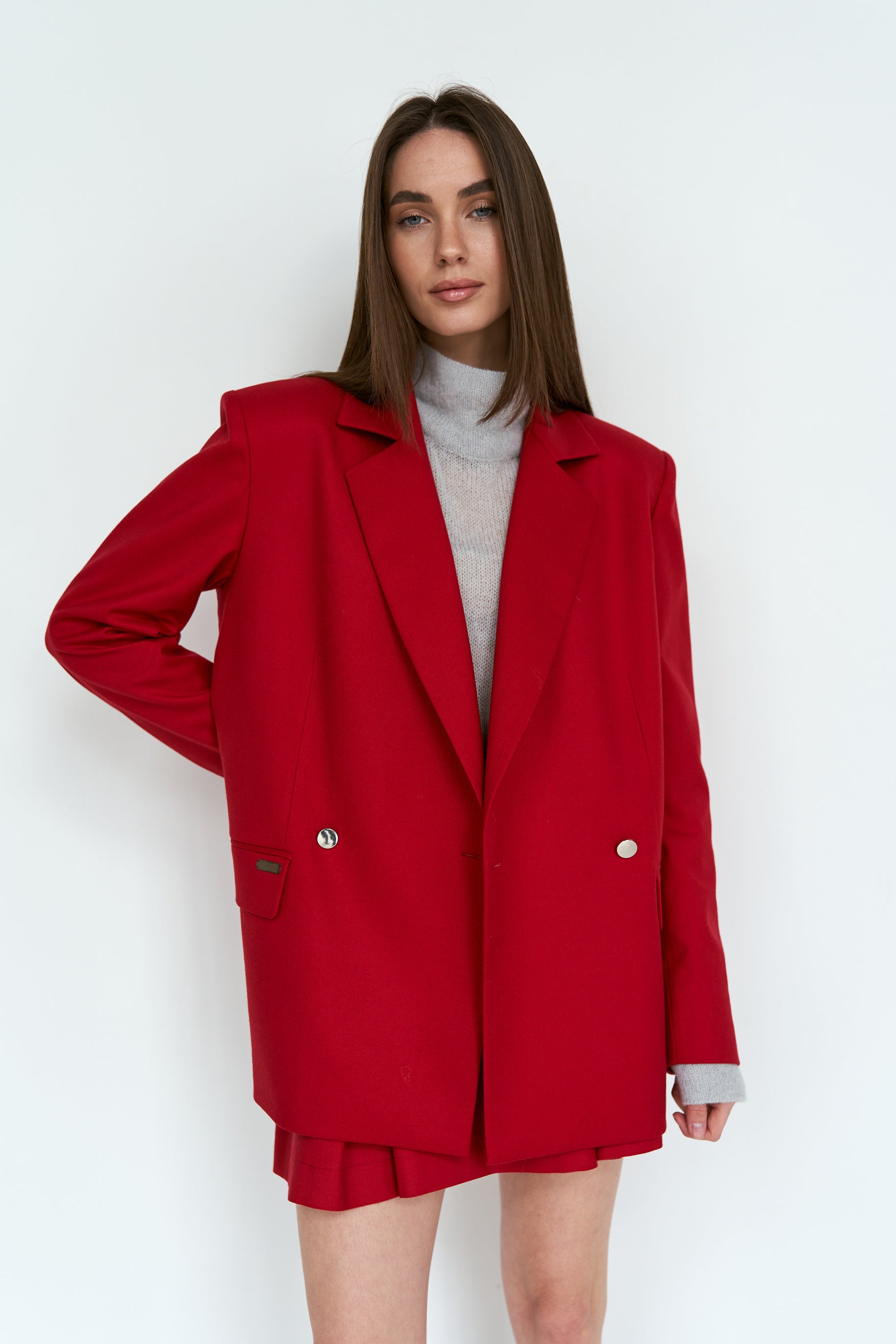 Red oversized suit jacket