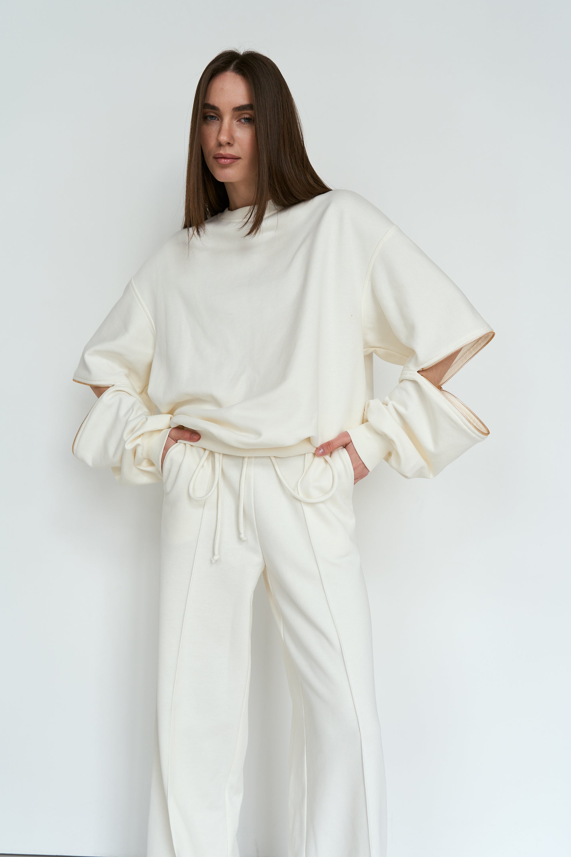 Straight knit trousers cream
