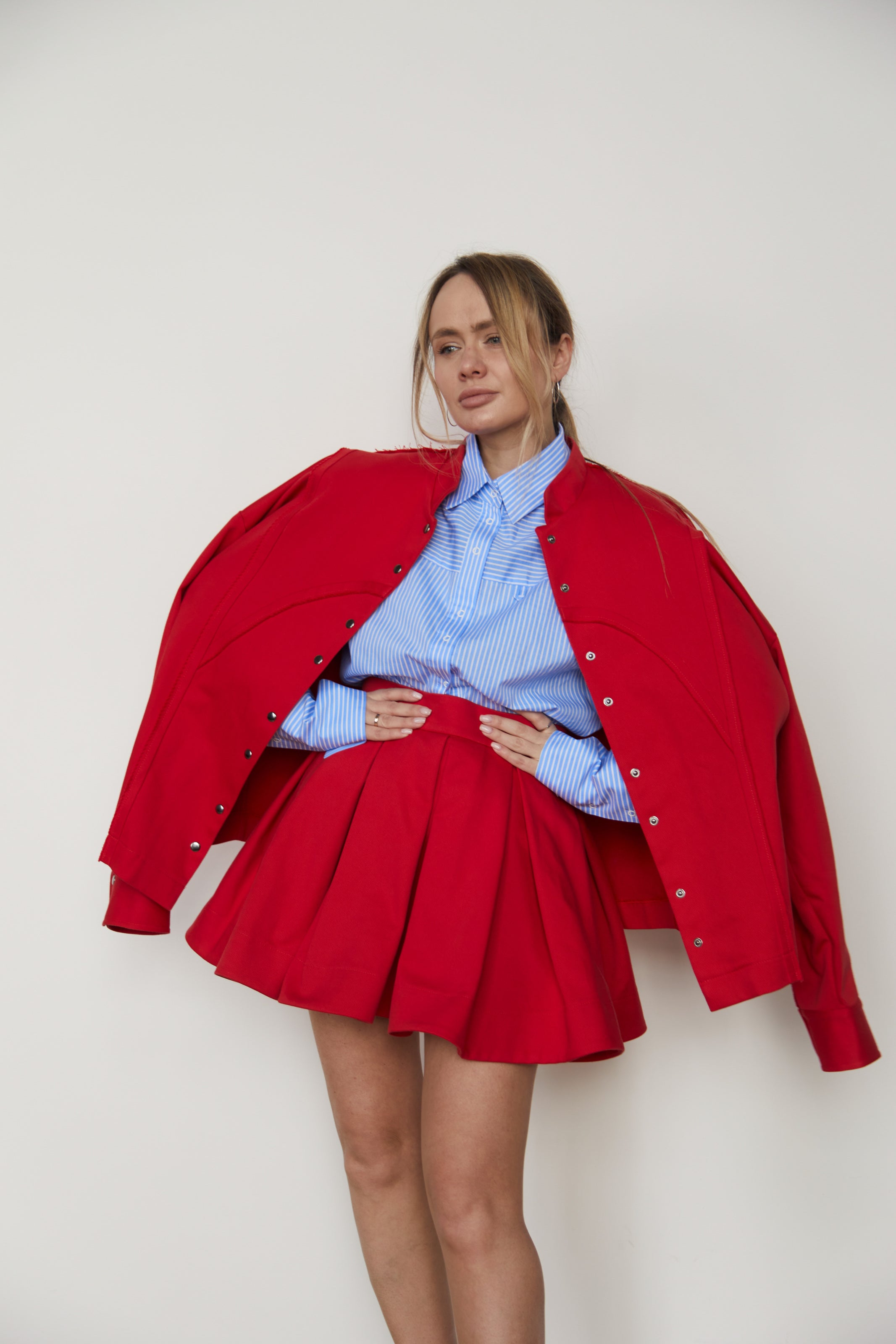 Bomber red denim/cotton U