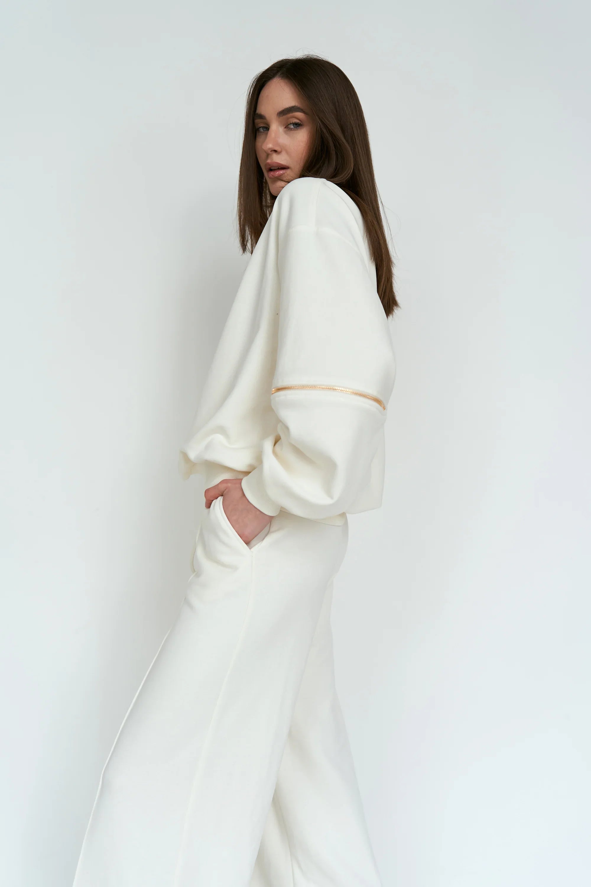 Straight knit trousers cream