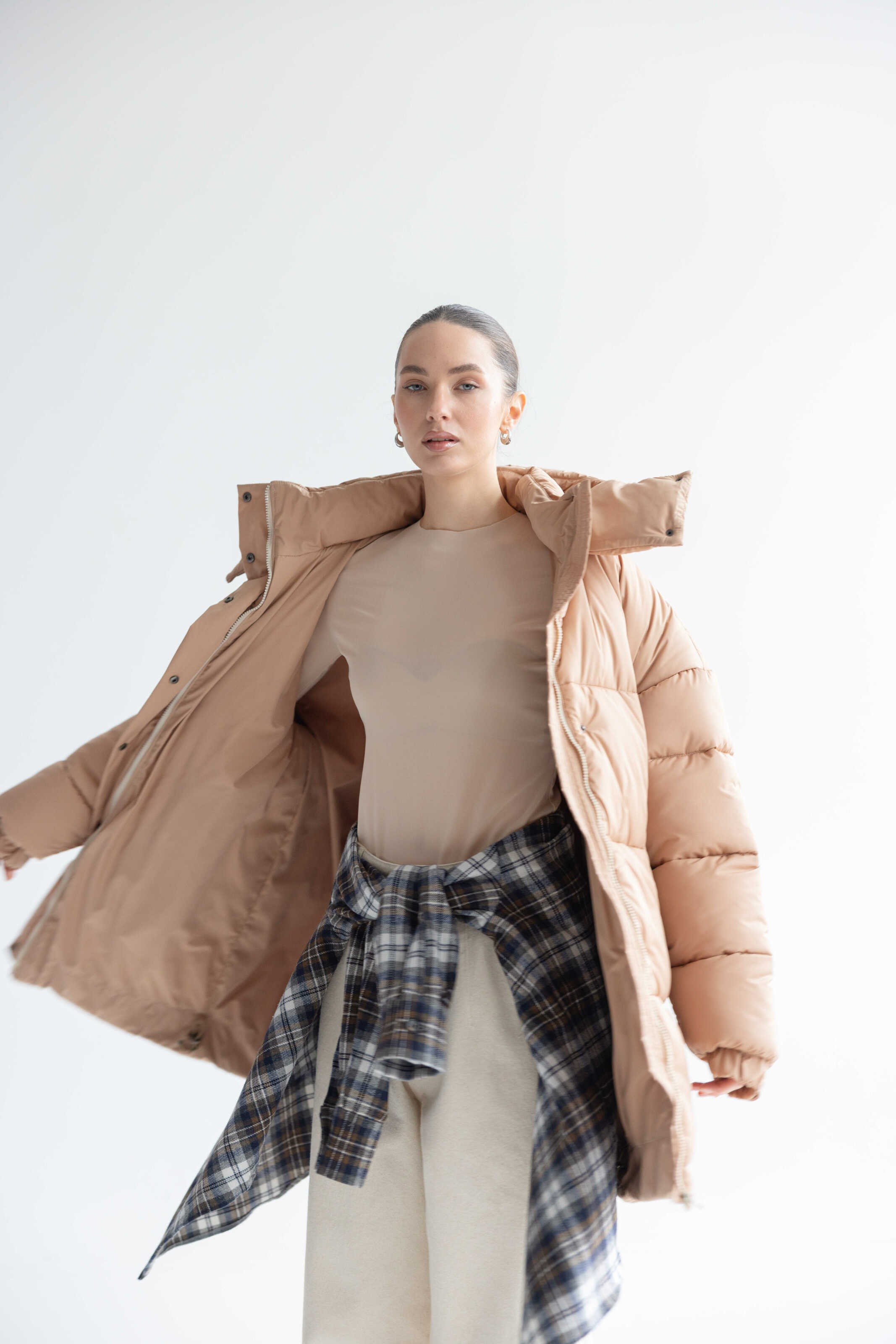 Long Oversized Puffer Jacket Beige