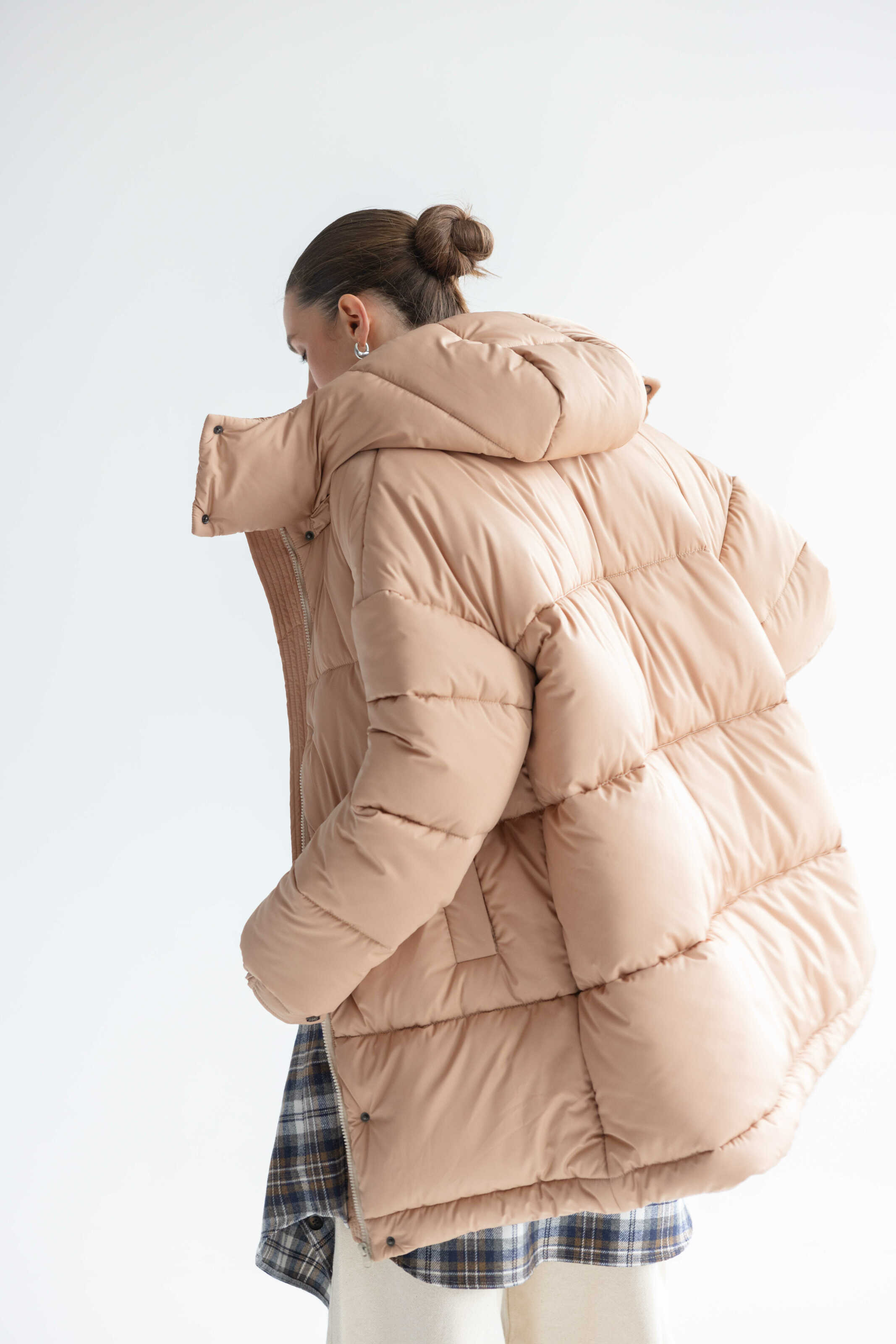 Long Oversized Puffer Jacket Beige