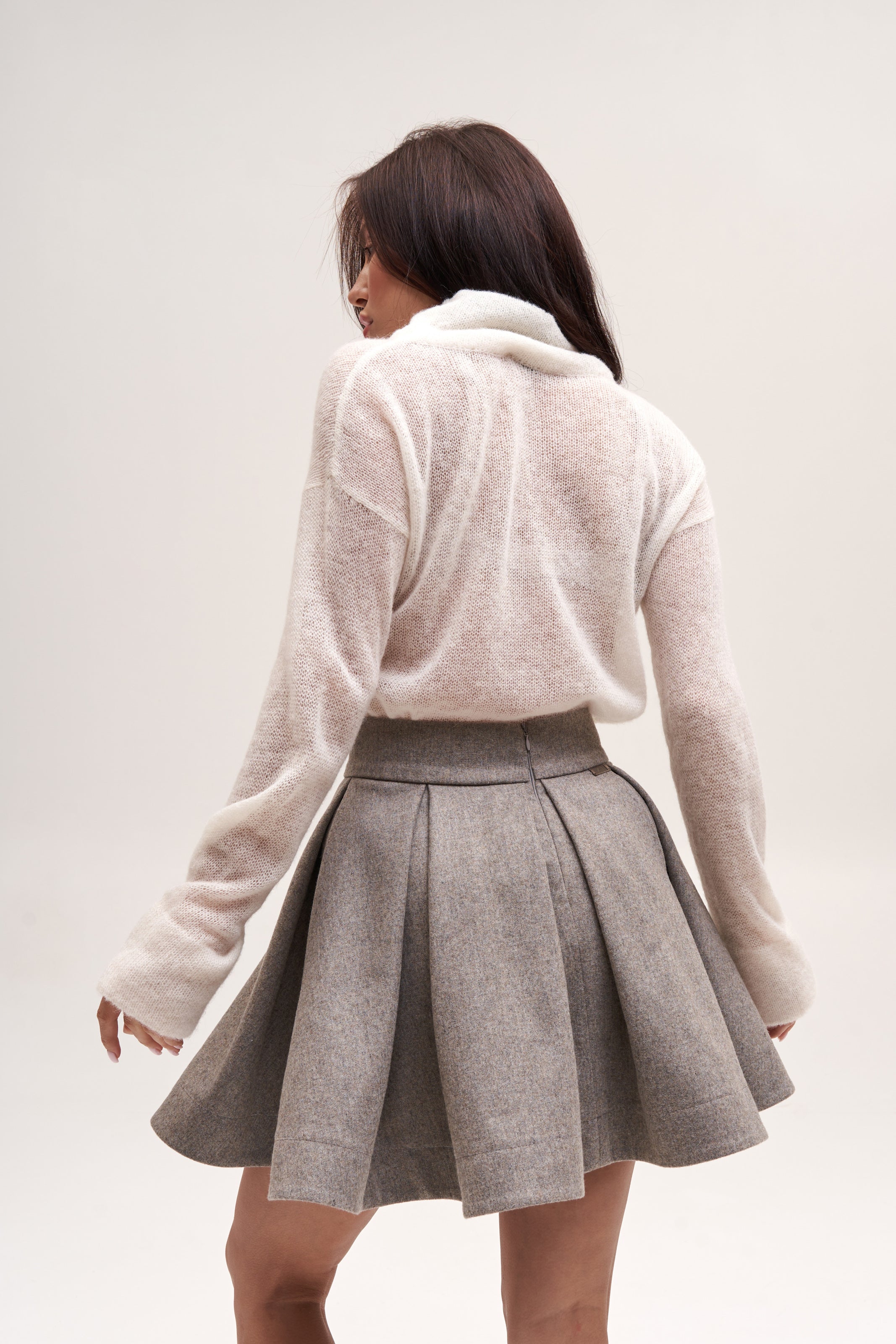 Gray Flounce Skirt Wool