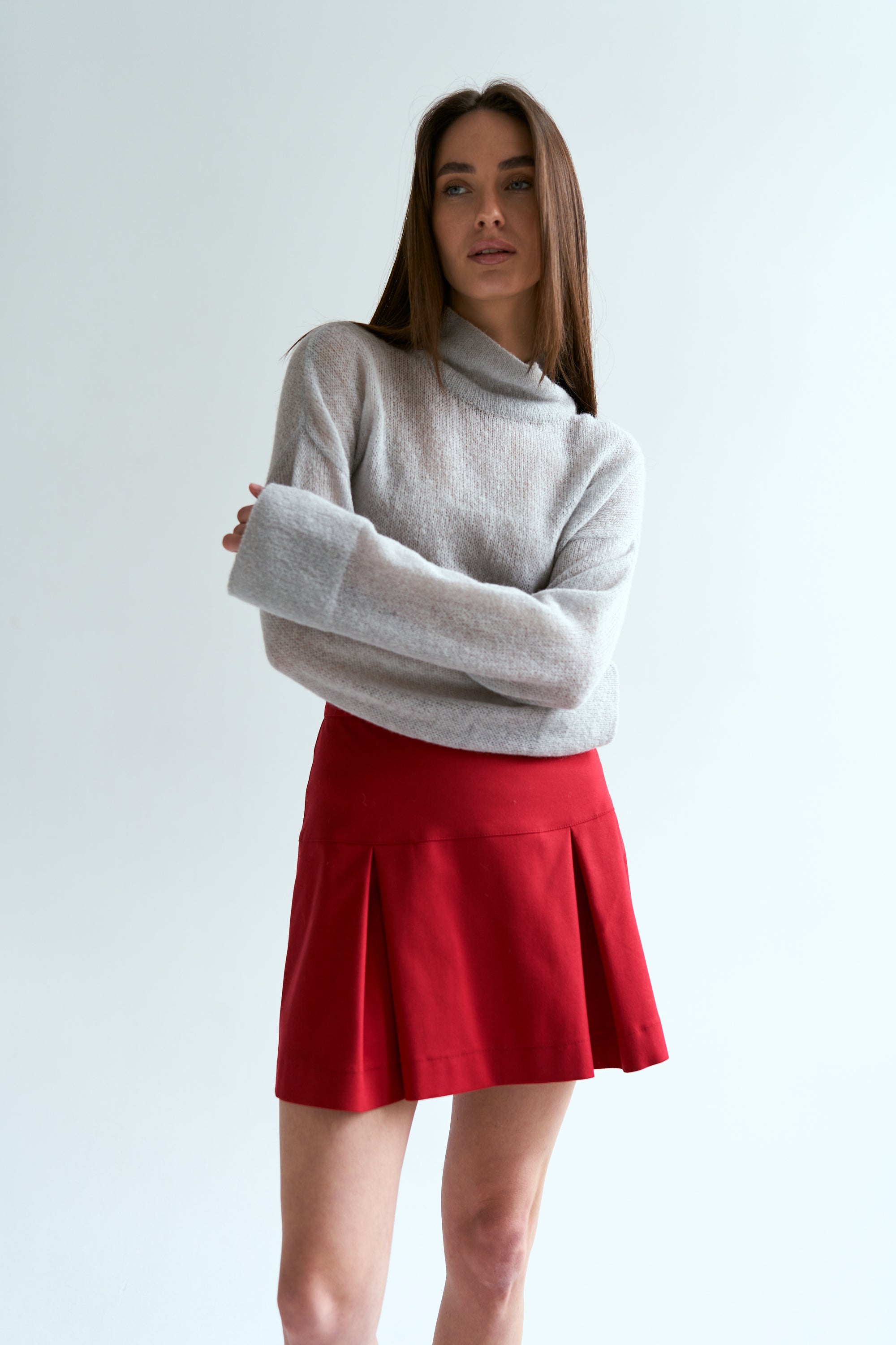 Red cotton yoke skirt