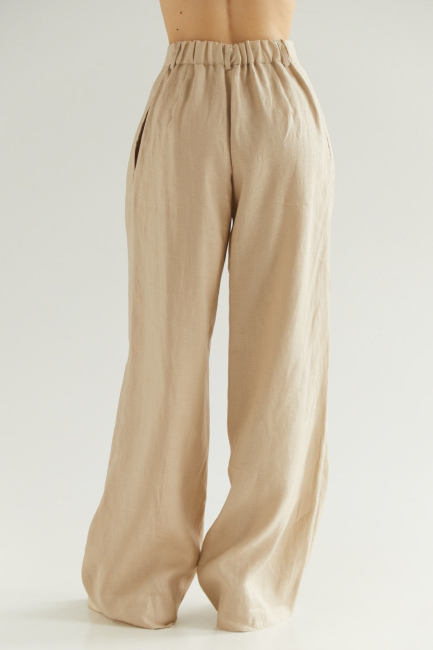 Beige Palazzo Pants Linen