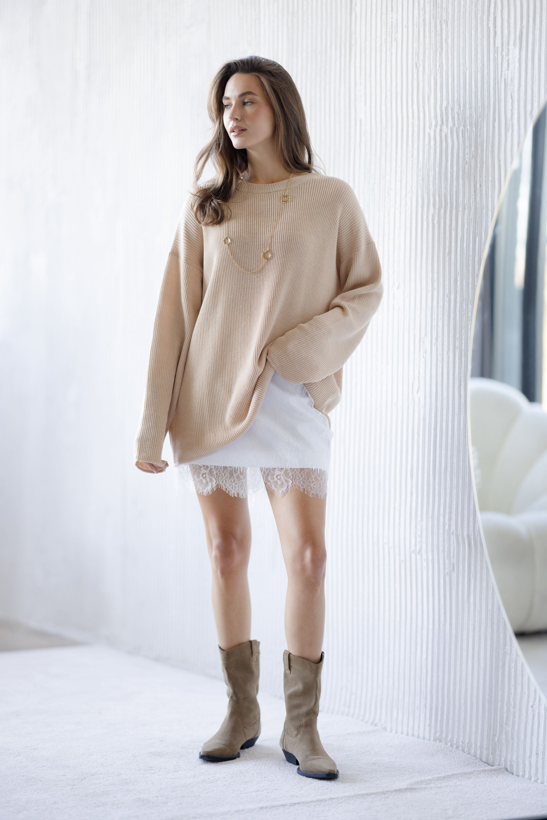 Silk & Lace Mini Skirt White