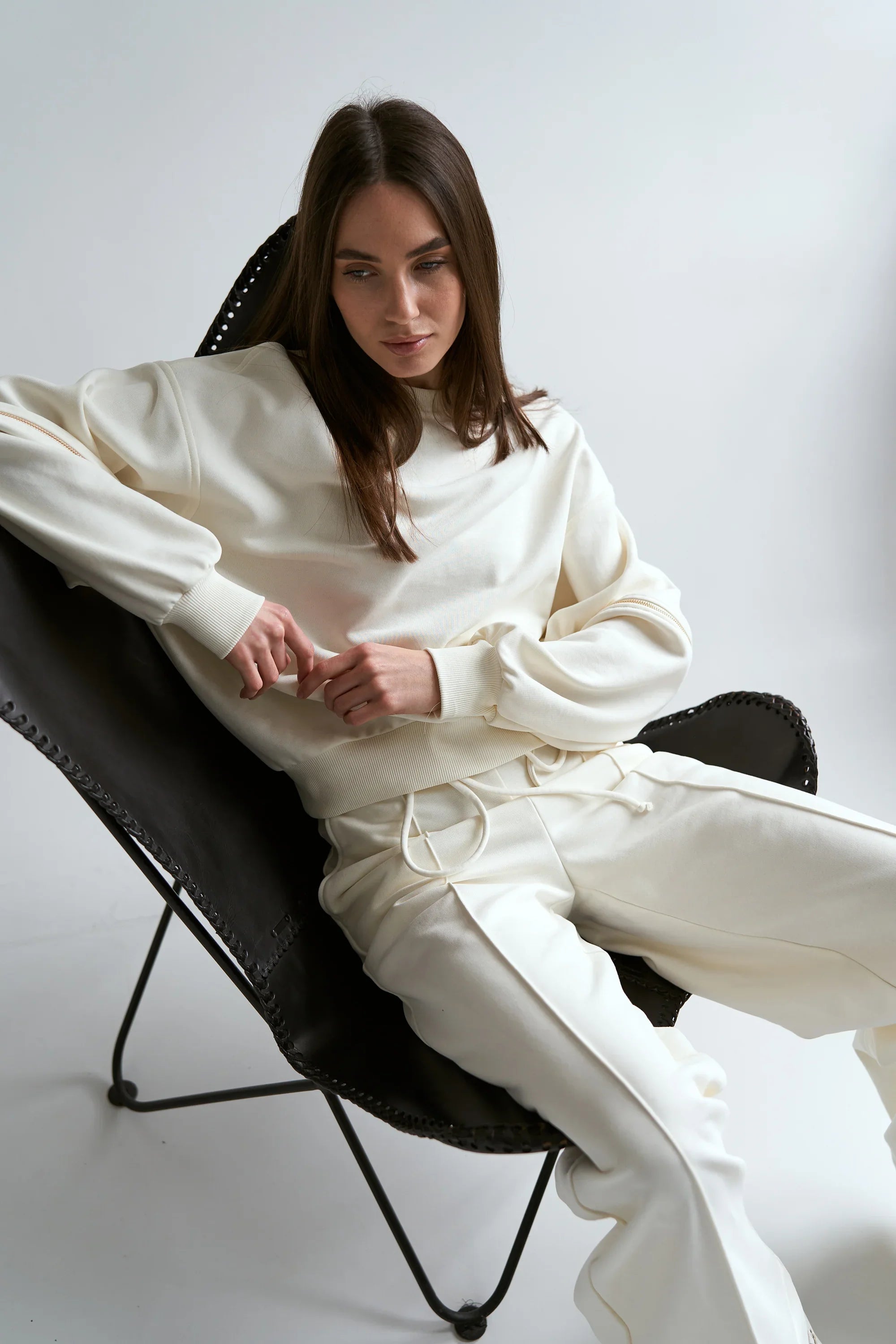 Straight knit trousers cream