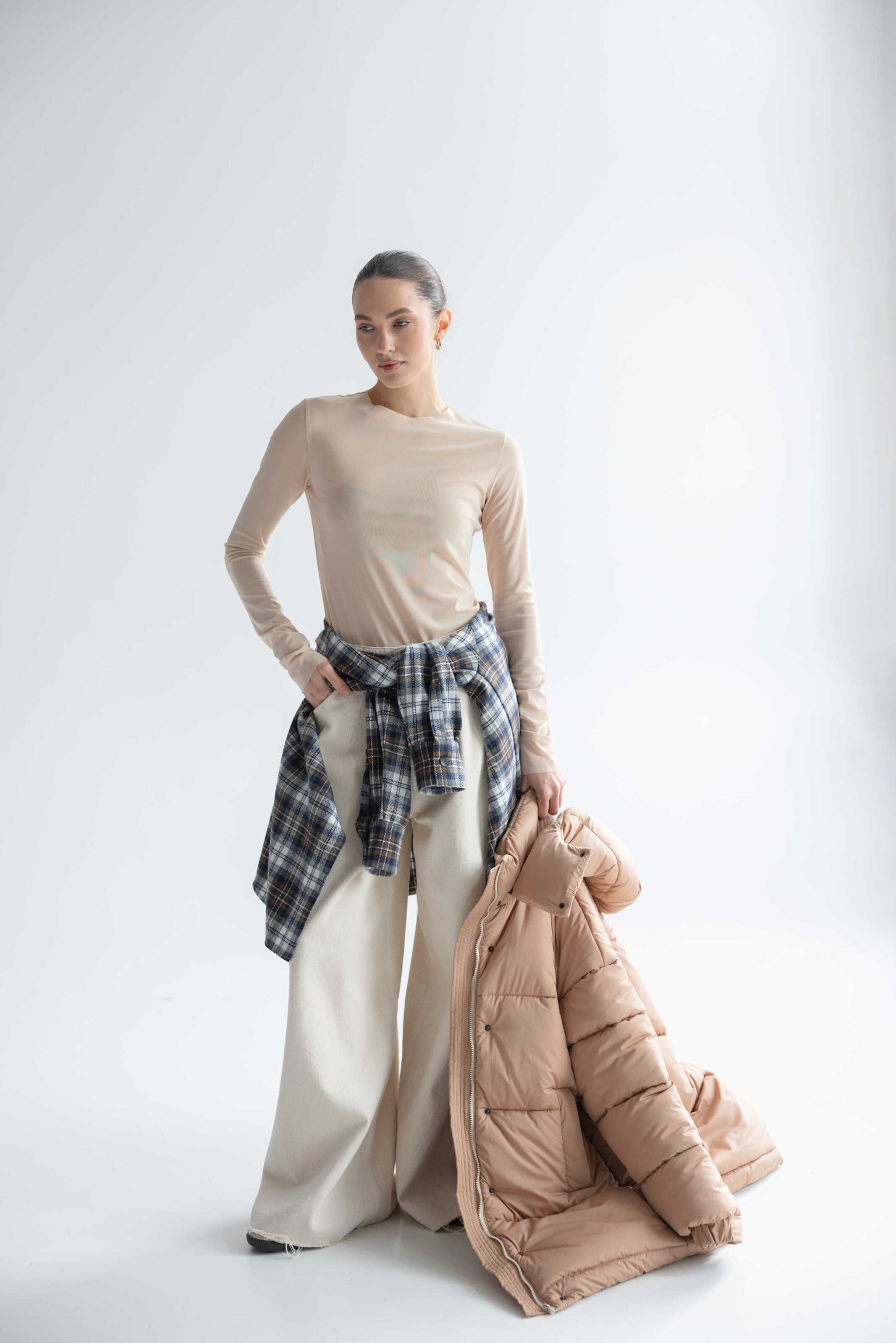 Long Oversized Puffer Jacket Beige