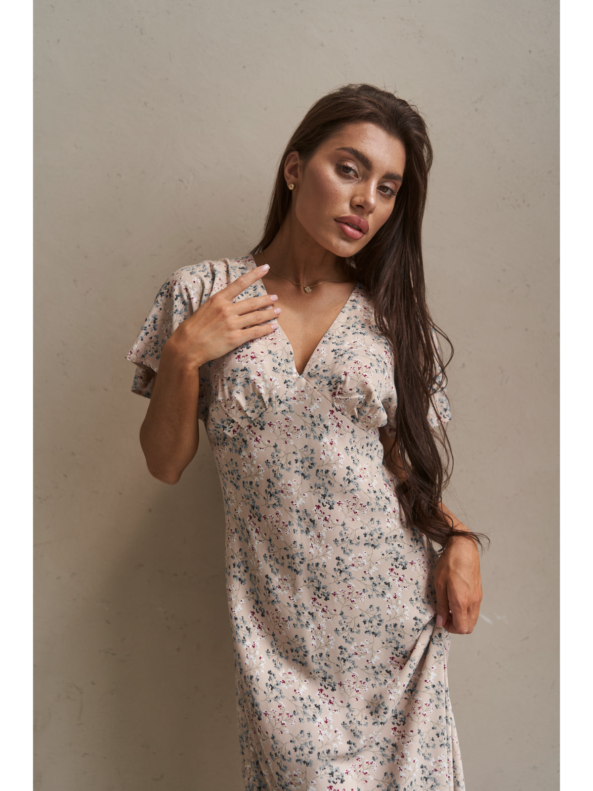 Cream cotton maxi dress with flowers - UFS.store.ua