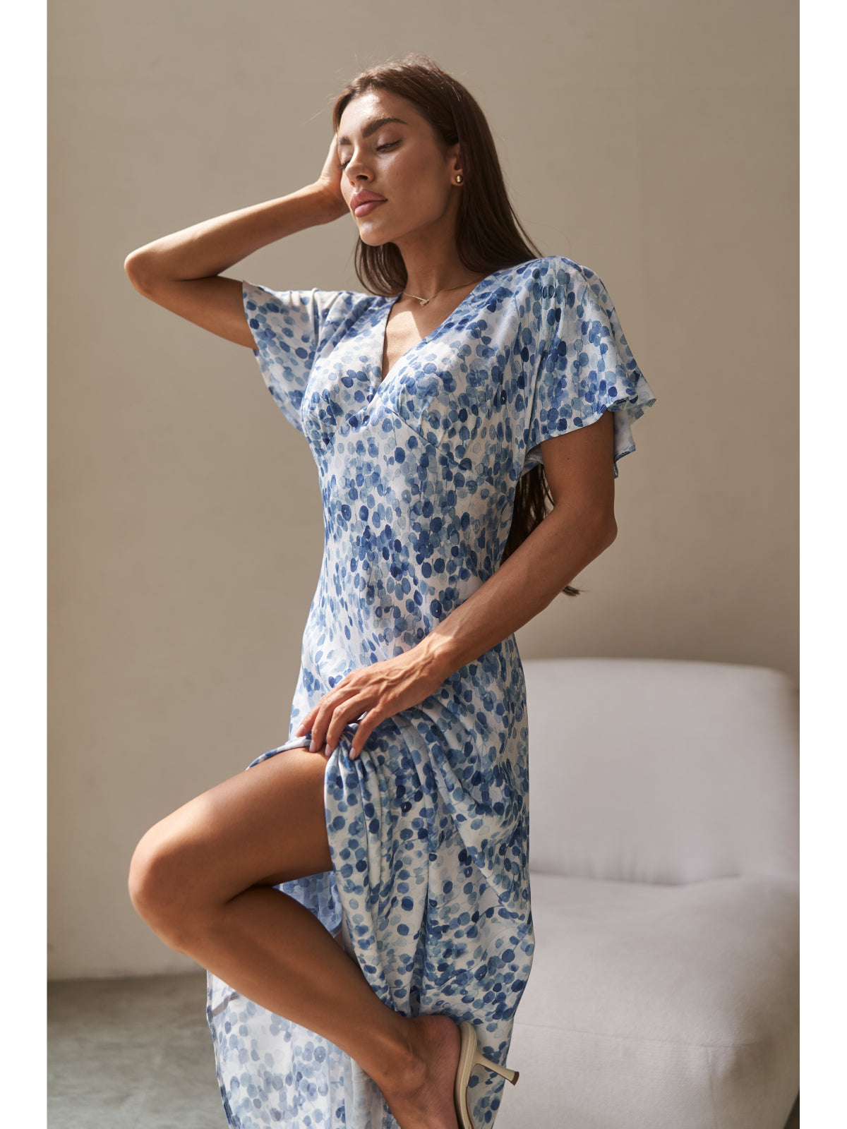 Cotton maxi dress blue watercolor - UFS.store.ua