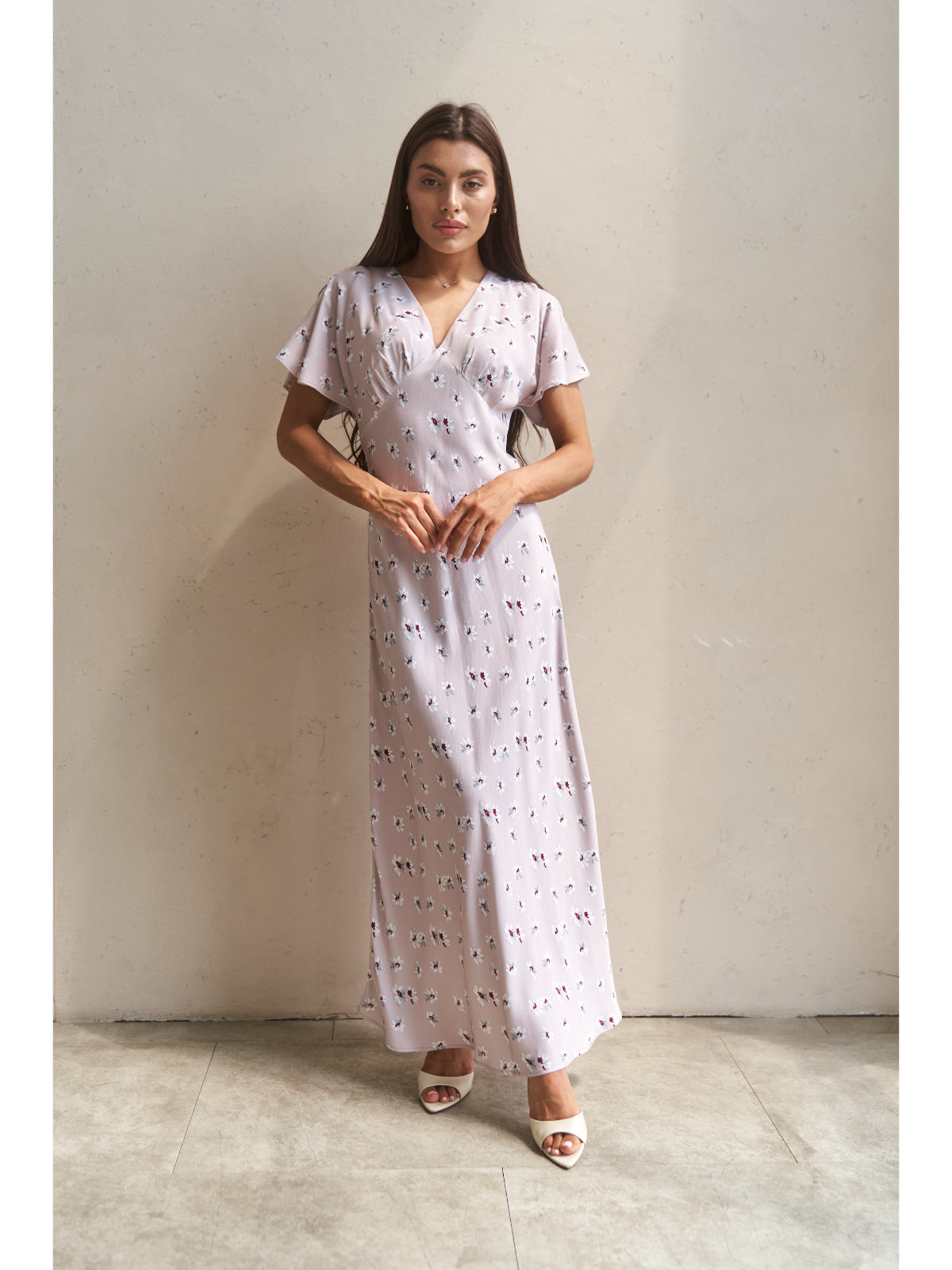Powder cotton maxi dress with flowers - UFS.store.ua
