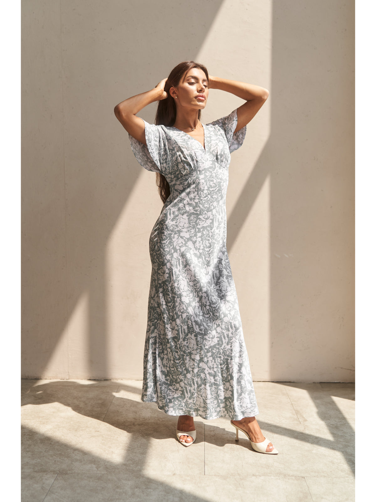 Grey floral print cotton maxi dress - UFS.store.ua