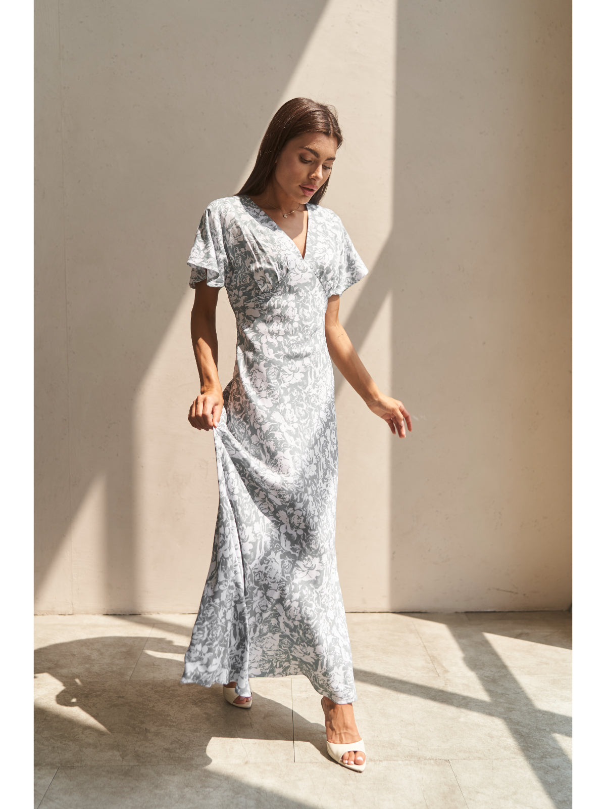 Grey floral print cotton maxi dress - UFS.store.ua