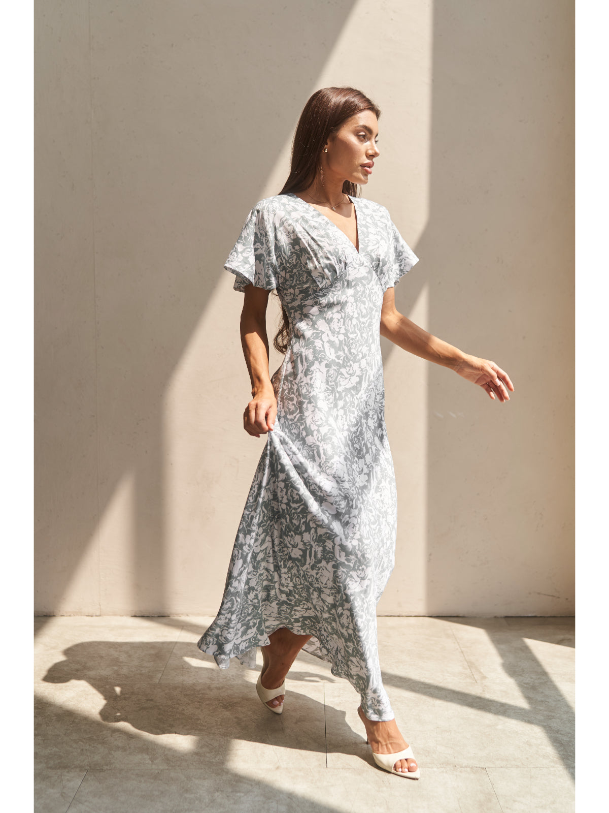 Grey floral print cotton maxi dress - UFS.store.ua