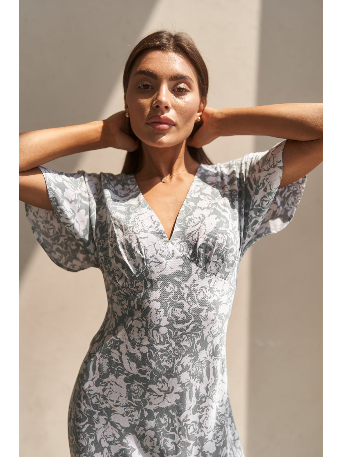 Grey floral print cotton maxi dress - UFS.store.ua