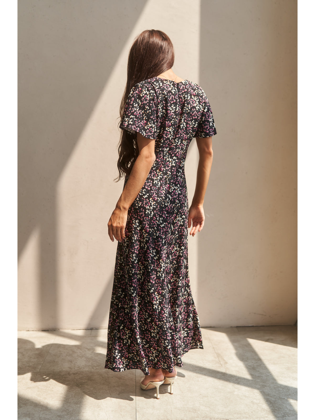 Black cotton maxi dress with flowers - UFS.store.ua