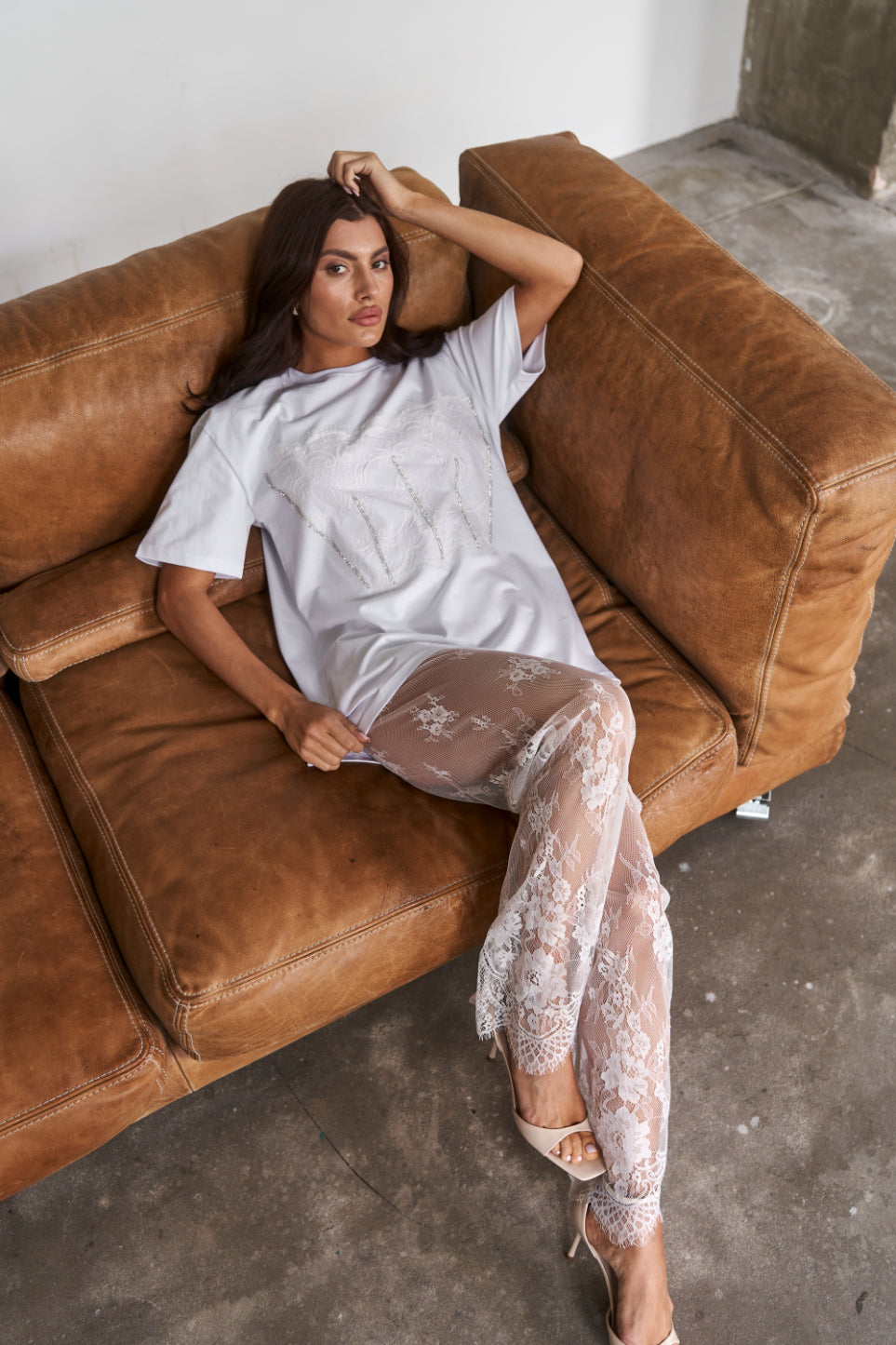 Mesh Lace Pants White