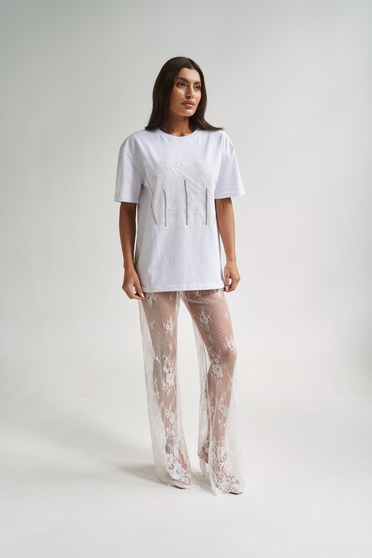 Mesh Lace Pants White