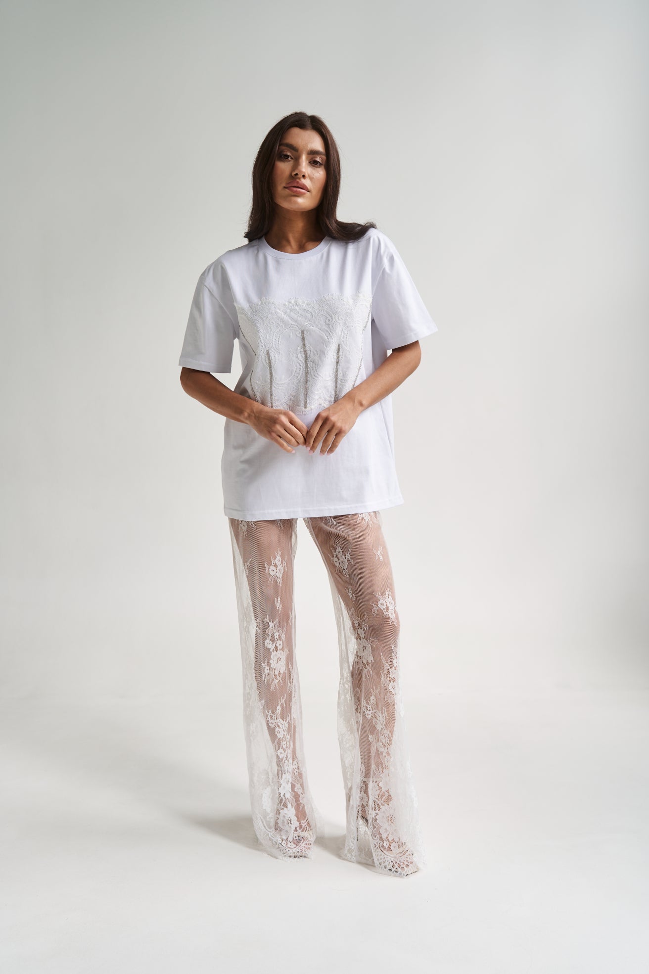 Mesh Lace Pants White