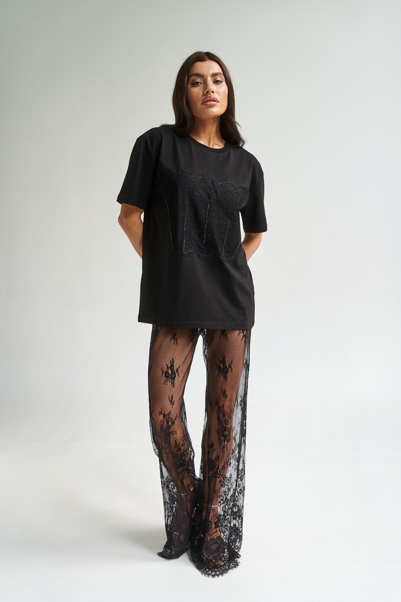 Mesh Lace Pants Black