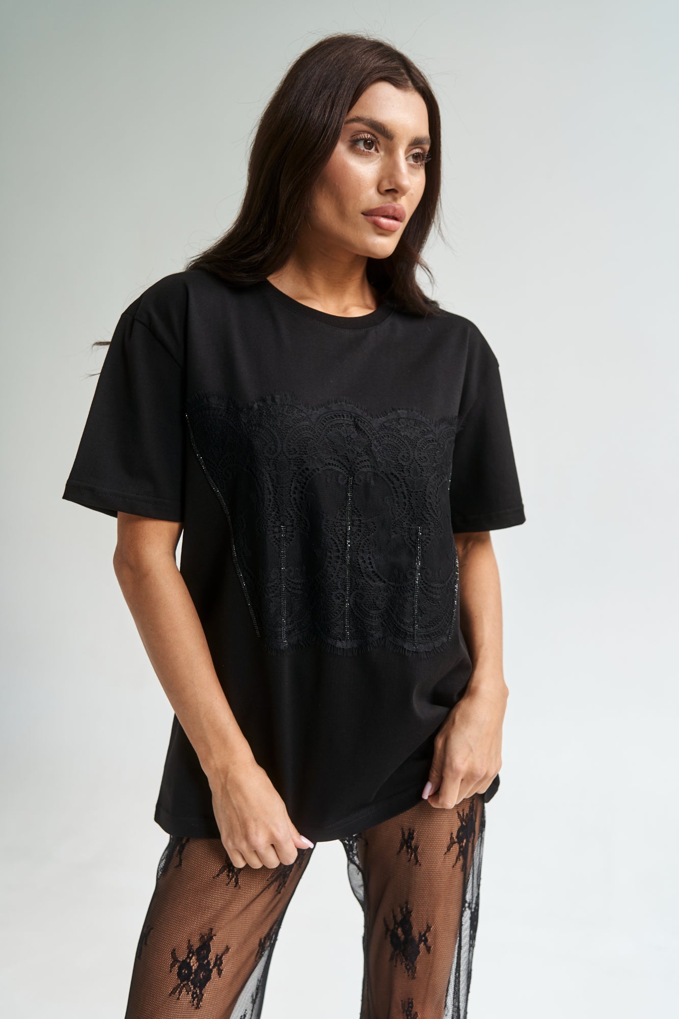 Mesh Lace Pants Black