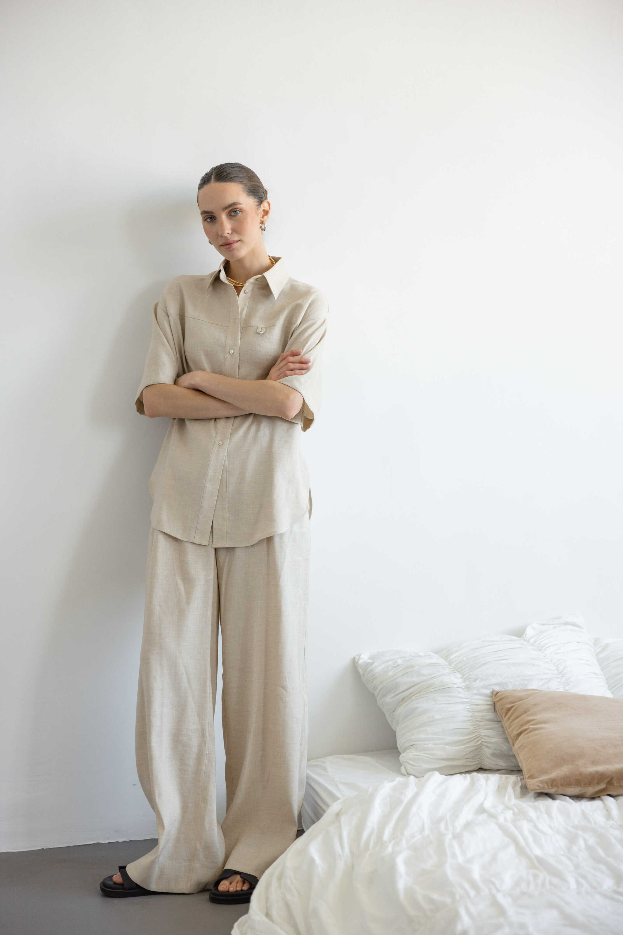 Palazzo Pants Beige Linen